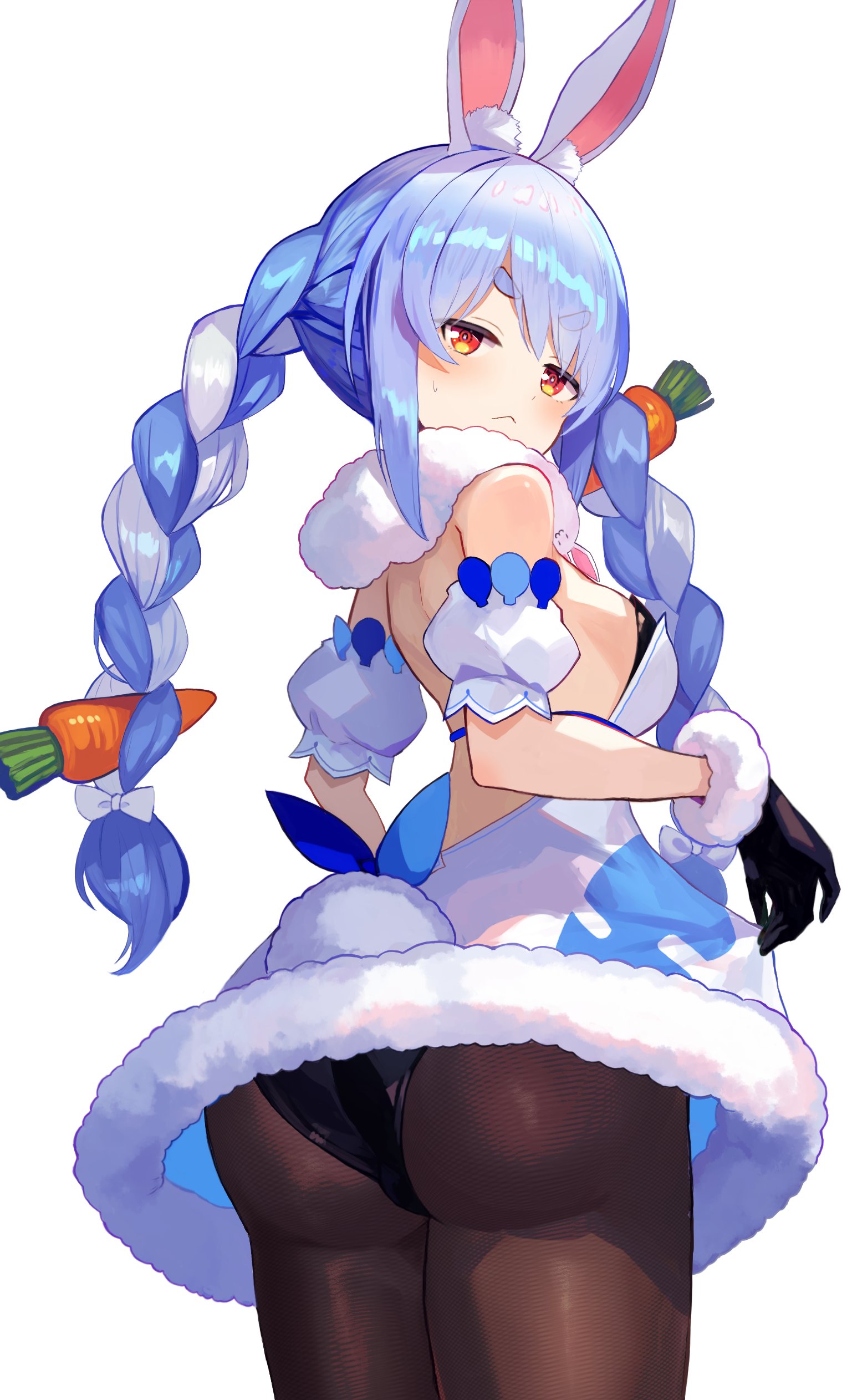 1girls, angry face, ass, back view, bunny girl, cute, female, grumpy, hololive, hololive fantasy, hololive japan, usada pekora, virtual youtuber