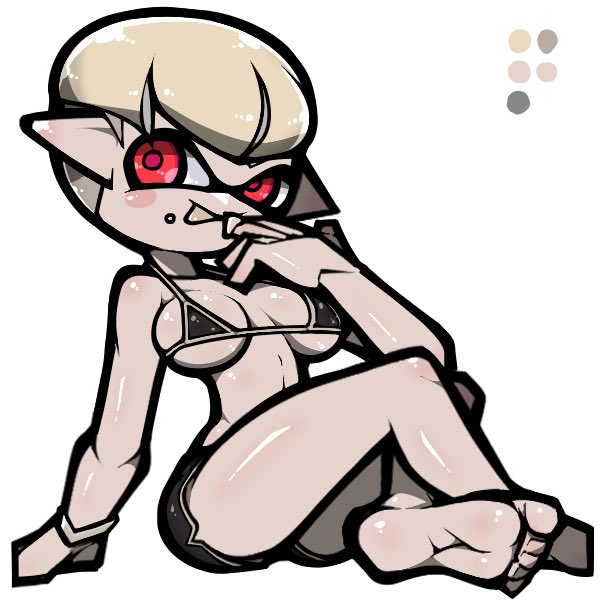 1girls big_breasts blonde_hair clothed female female_only frosting humanoid inkling inkling_girl no_visible_genitalia noseless omoitukan2 red_eyes short_hair solo splatoon tongue tongue_out toony whip_chan white_eyes