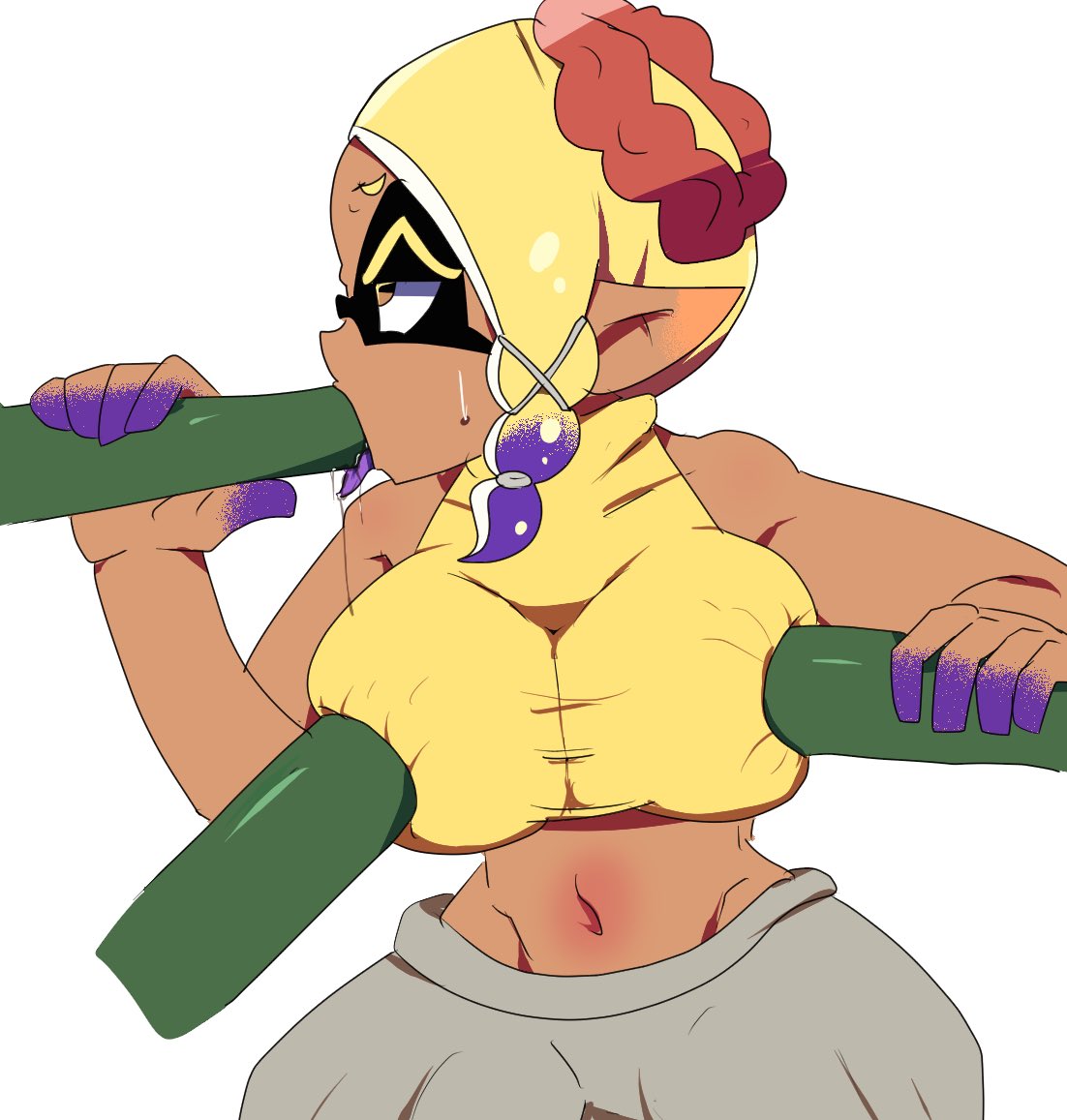 2024 big_breasts black_eyelashes breasts chicken_rib2(artist) clothing dark-skinned_female dark_body dark_skin digital_media_(artwork) frye_(splatoon) frye_onaga gangbang gray_pants headwear hi_res humanoid_pointy_ears jerking_while_penetrated looking_at_another marine marine_humanoid mollusk mollusk_humanoid multicolored_hair nintendo penis_on_breasts pointy_eared_humanoid pointy_ears pretending pseudo_hair splatoon splatoon_(series) splatoon_3 sucking sucking_off sweatdrop tentacle tentacle_sex tentacles tongue_out_blowjob white_background yellow_clothing yellow_eyebrows yellow_eyelashes yellow_eyes yellow_hair