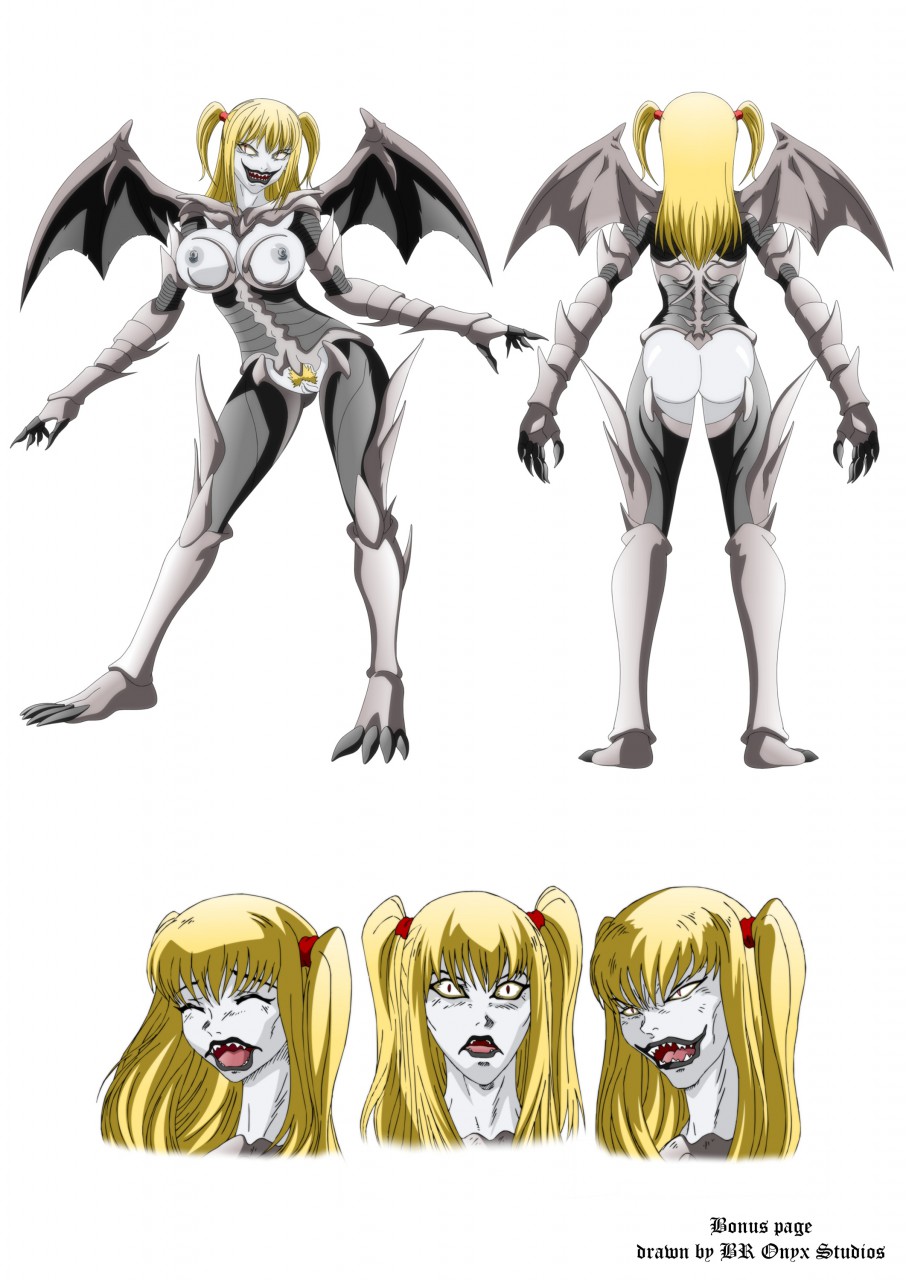 ass black_lips body_modification character_sheet claws comic corruption death_note huge_ass huge_breasts lip_expansion locofuria misa_amane monster nipples onyx-studios post_transformation pussy reference_image reference_sheet sharp_teeth slit_pupils thick_thighs thighhighs transformation wide_hips wings