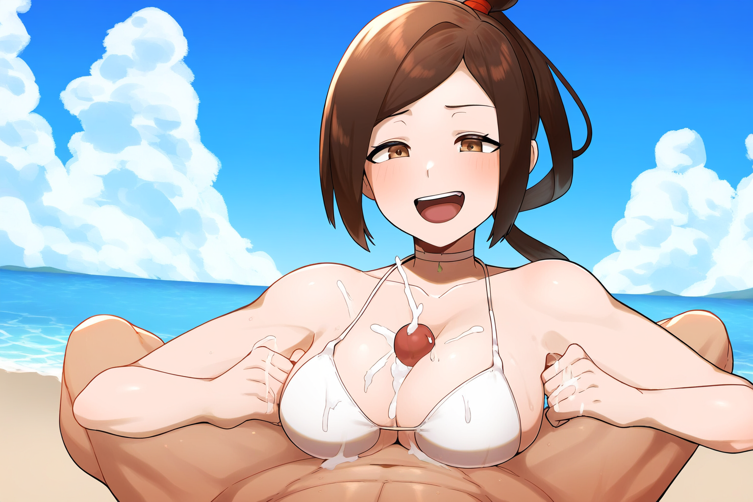 1boy, 1girls, ai generated, avatar legends, avatar the last airbender, breasts, cum, female, fire nation, male, male/female, nonbender, novelai, paizuri, poshdog, pov, ty lee
