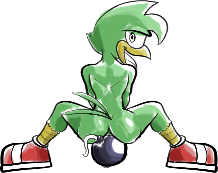 2019 anthro ass avian bean_the_dynamite bird bomb crouching explosives fours_(artist) looking_at_viewer male rear_view sitting sketch solo sonic_(series) sonic_the_fighters sonic_the_hedgehog_(series) spread_butt spread_legs spreading