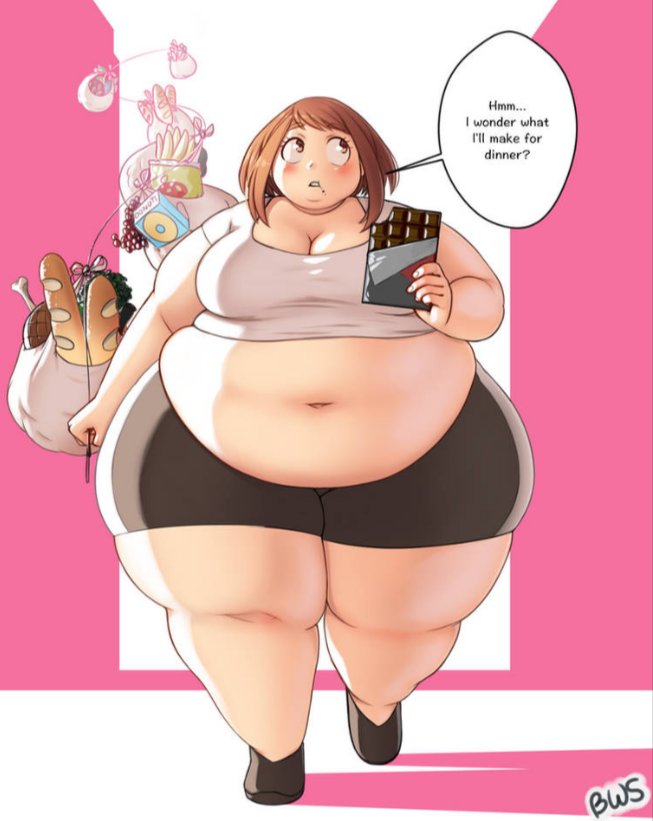 better with salt, big belly, big breasts, breasts, fat, female, female only, food, my hero academia, obese, obese female, ochako uraraka, overweight, overweight female, thick thighs, uraraka ochako, wide hips