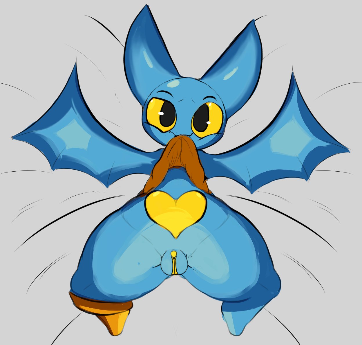 2d adorabat anthro bat big_ears big_eyes blue_body bottom_heavy bottomless chiropteran clitoris clothing digital_media_(artwork) female female_only front_view furry genitals heart heart_(marking) hi_res high-angle_view legs_apart looking_at_viewer mammal mao_mao:_heroes_of_pure_heart markings on_back on_bed plump_labia ponk presenting presenting_pussy puffy_pussy pussy seductive shirt_in_mouth shirt_lift simple_background smile solo thick_thighs topwear topwear_lift topwear_only wide_hips wings yellow_clitoris yellow_sclera