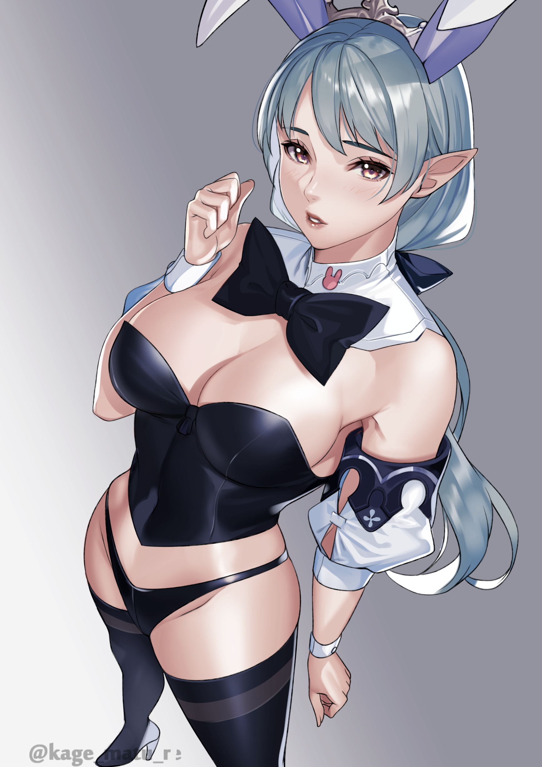1girls, ameliance leveilleur, bunny ears, bunnysuit, elezen, female, female only, final fantasy xiv, heels, kagematsuri, maid uniform, tagme, white hair