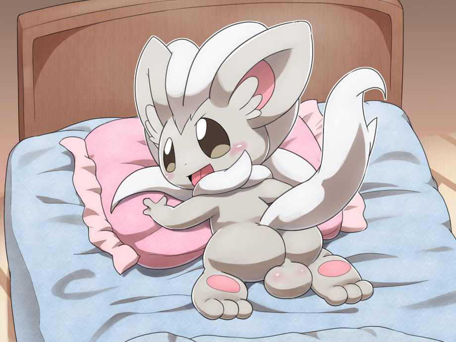 ass back_view backsack balls blush cinccino furry looking_at_viewer male male_only ofuro on_bed open_mouth paws pillow pokémon_(species) pokemon semi-anthro tagme tail tongue tongue_out