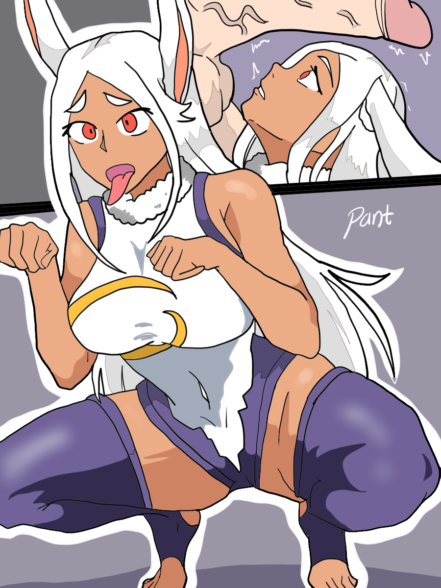 brown_skin brown_skinned_female bunny_ears bunny_girl female minoru_mineta miruko mr.z paw_pose penis penis_awe penis_on_face pet_play petplay rumi_usagiyama squatting tongue tongue_out white_hair