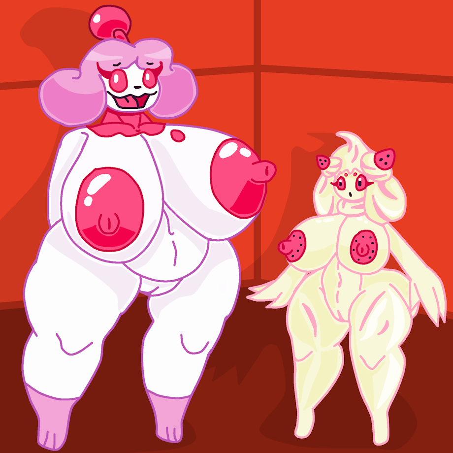 alcremie animate_inanimate anthro areolae big_breasts canine food_creature groovemanyulameister huge_breasts looking_at_viewer nipples open_mouth pokémon_(species) pokemon pussy slurpuff strawberry tagme thick_thighs tongue