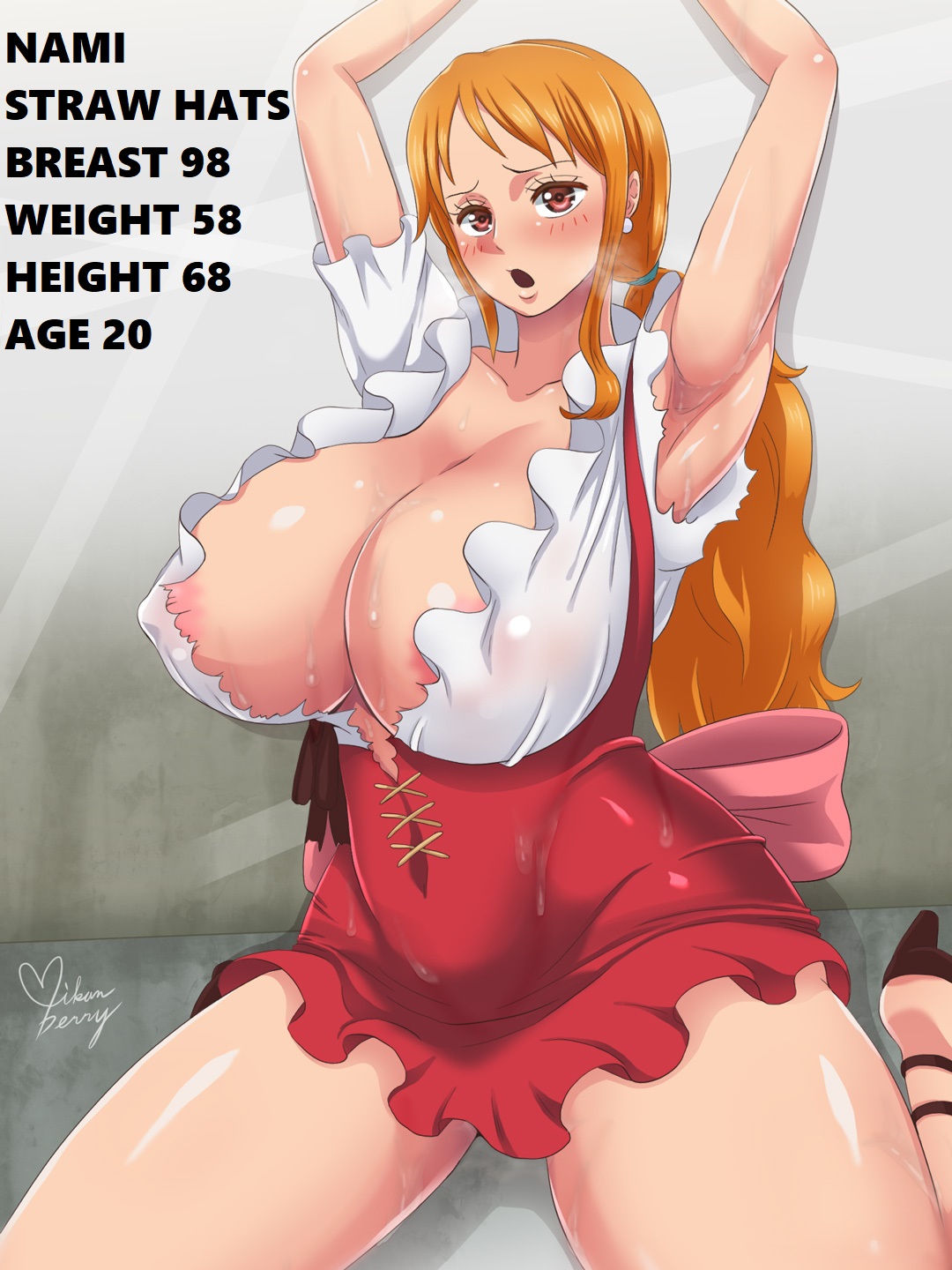 1girls, big breasts, breasts, breasts bigger than head, female, female only, mikanberry, nami (one piece), one piece, orange hair, orange-haired female, whole cake island