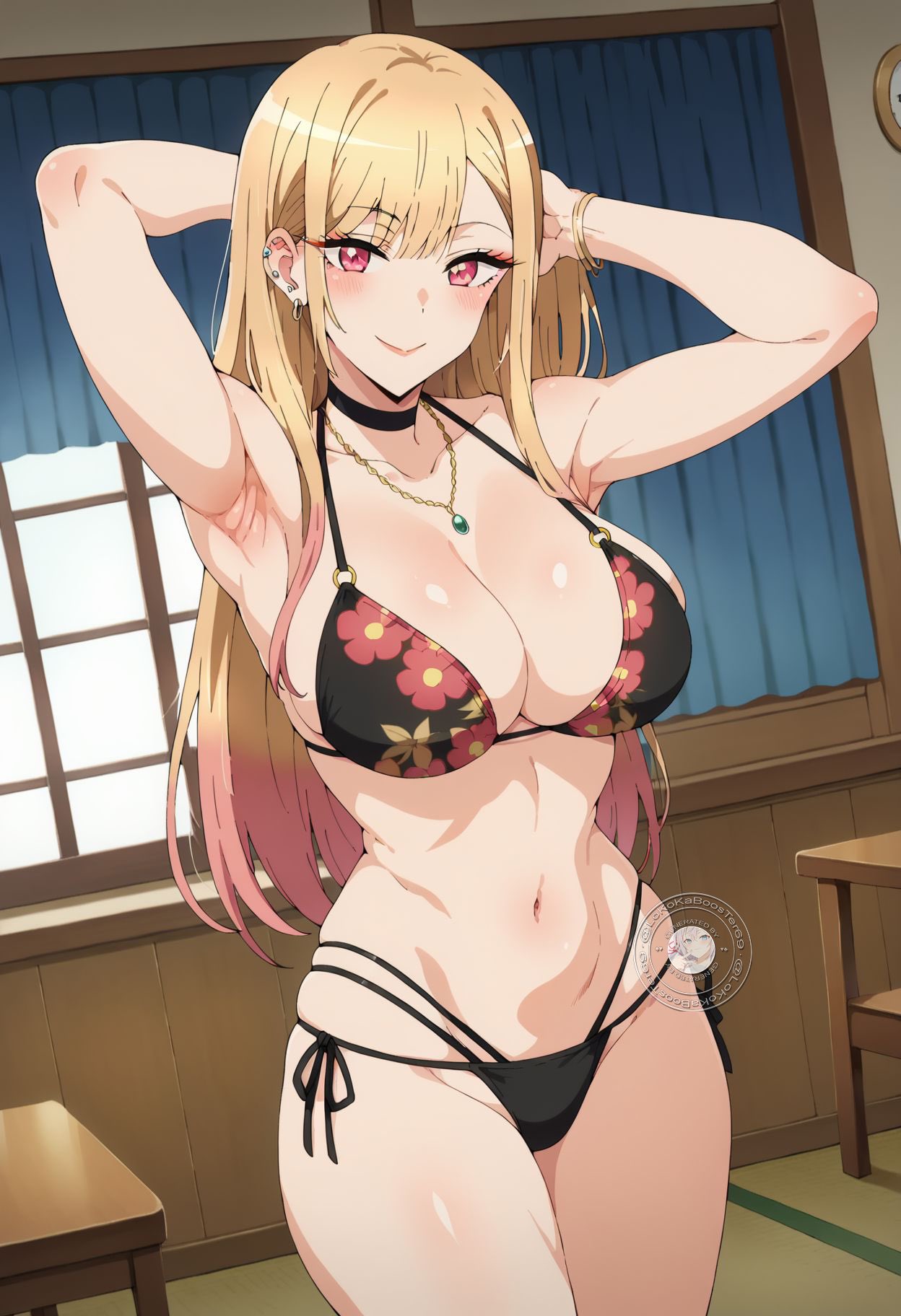 ai_generated bikini kitagawa_marin light-skinned_female lokokabooster69 pick_up_a_pencil sono_bisque_doll_wa_koi_wo_suru