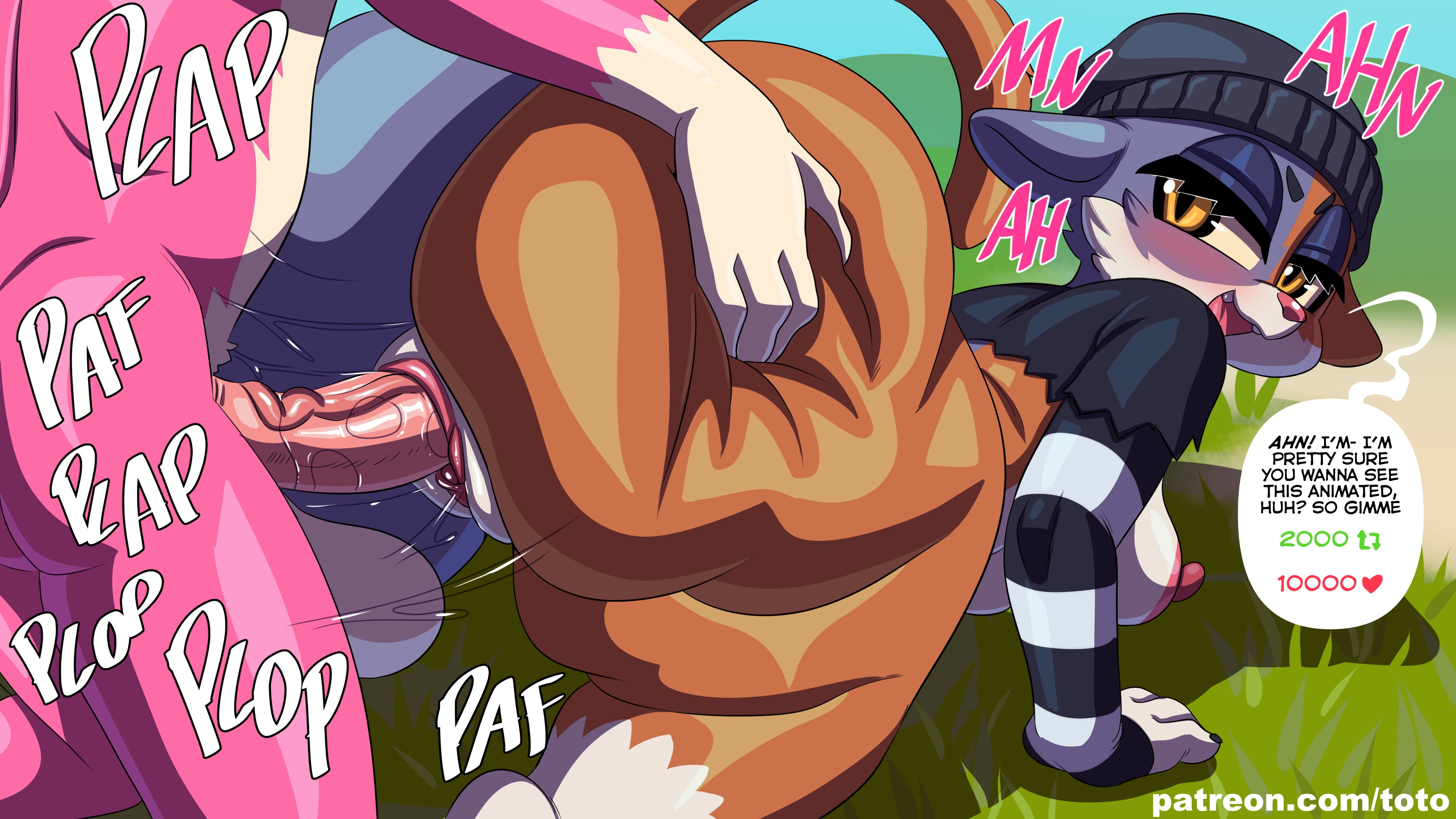 1boy, 1girls, ass, balls, beanie, big breasts, big penis, black fur, black nose, breasts, cat ears, cat tail, domestic cat, epic games, eyelashes, eyeshadow, fabianoferreira, fat ass, female, fortnite, fortnite: battle royale, fur, furry, grabbing, grabbing ass, huge ass, large ass, looking back, looking pleasured, male, meow skulls, meow skulls (fortnite), multicolored fur, nipples, orange body, orange eyes, orange fur, penis, pink body, pink fur, pussy, pussy juice, pussy juice drip, retweet challenge, sex, text, text bubble, thick ass, thick thighs, thighs, toto draw, vaginal penetration, white body, white fur, wide hips, yellow eyes