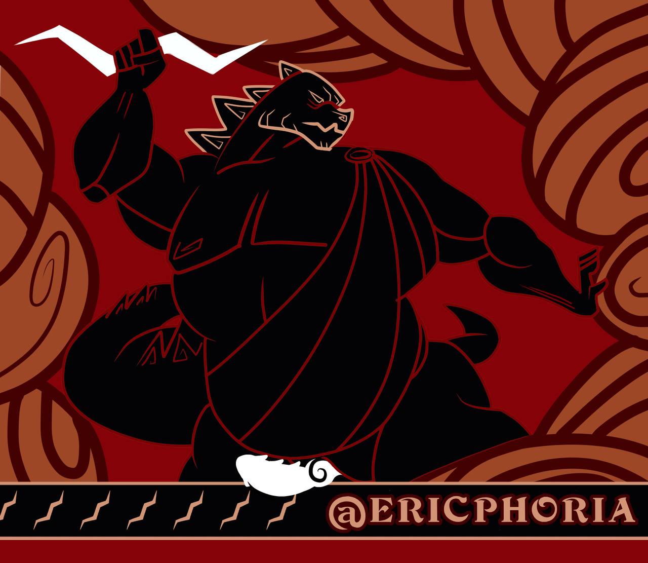 animal_genitalia anthro clothing cloud ericphoria genital_slit genitals godzilla godzilla_(series) hercules_(1997) hercules_(disney) kaiju knot lightning_bolt male male_only meme penis power robe robe_only slightly_chubby solo tail toho zeuszilla