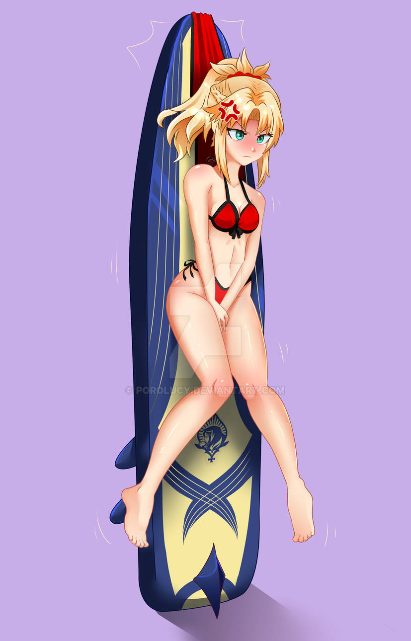 1girls anger anger_vein angry bikini bikini_bottom bikini_top blonde_female blonde_hair blonde_hair_female blue_eyes blush fate/grand_order fate_(series) female female_only full_face_blush green_eyes hanging_wedgie mordred_(fate) mordred_(swimsuit_rider) porolucy red_bikini red_bikini_bottom red_bikini_top red_panties small_breasts solo surfboard teal_eyes wedgie wedgied_female