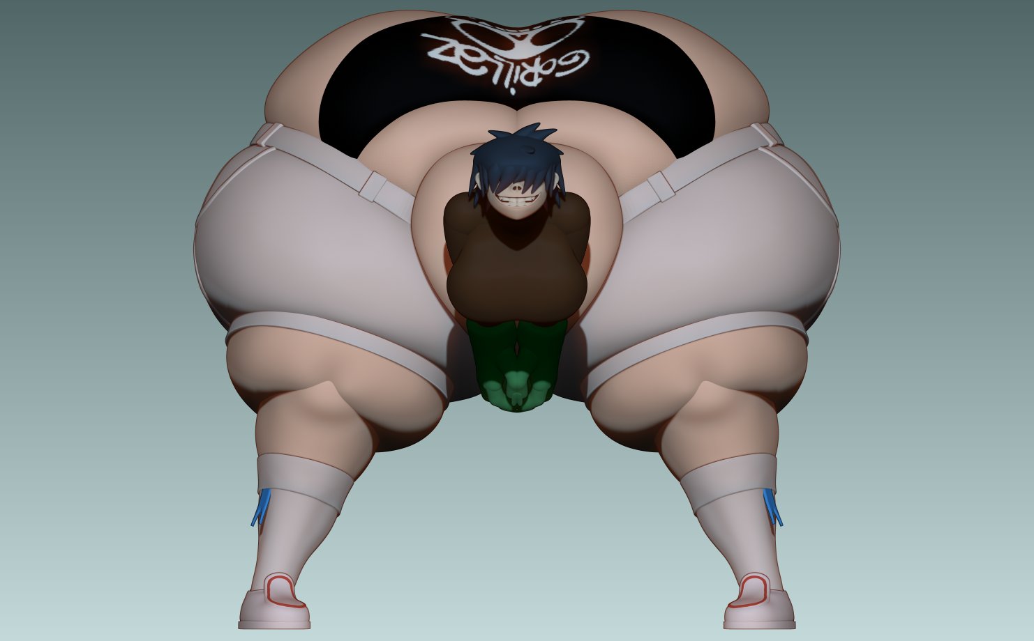 1girls, 3d, 3d (artwork), 3d model, ass, ass cleavage, ass crack, big breasts, blue hair, bottom heavy, breasts, butt crack, fat ass, female, gorillaz, huge ass, huge breasts, huge thighs, hyper, hyper ass, hyper thighs, lumo draws, massive ass, musician, noodle (desole), noodle (gorillaz), tagme