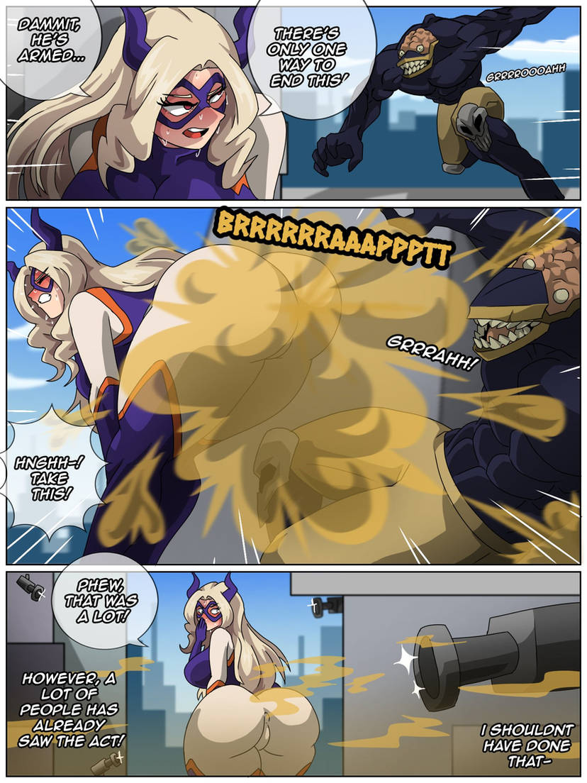 blonde_female blonde_hair caught_in_the_act caught_off_guard caught_on_camera embarrassed fart fart_cloud fart_everywhere fart_fetish farting farting_in_face giant_ass giant_breasts giantess heroine humiliation mount_lady my_hero_academia nomu powerful_fart superheroine villain