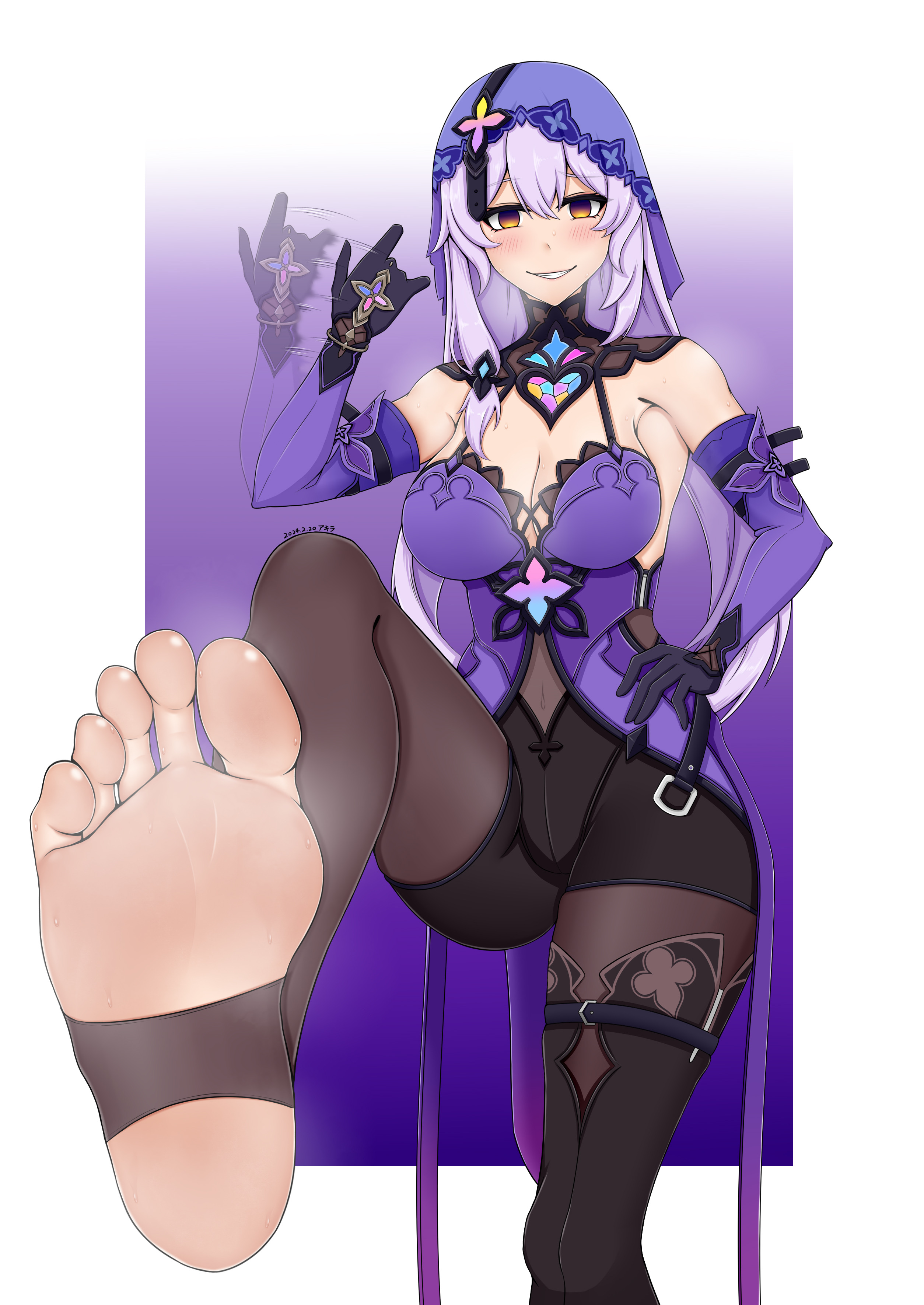 1girls, black swan (honkai: star rail), feet, female, female focus, female only, foot fetish, handjob gesture, honkai (series), honkai: star rail, soles, stirrup legwear, tagme