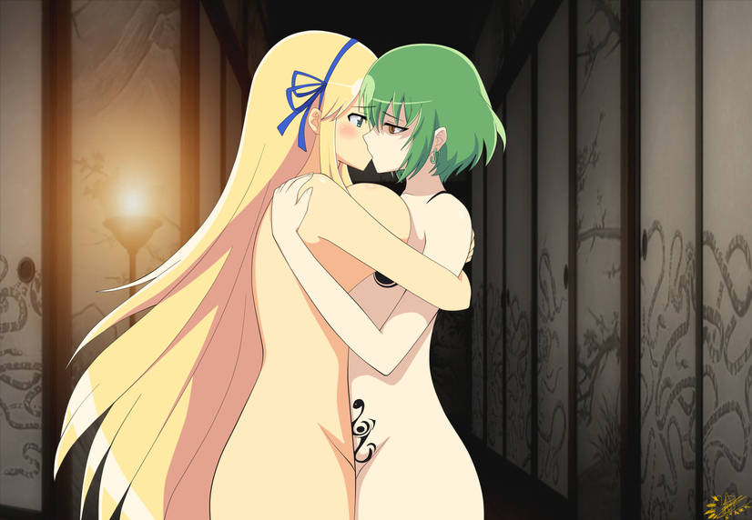 hikage_(senran_kagura) katsuragi_(senran_kagura) kissing senran_kagura tongue_kiss yuri