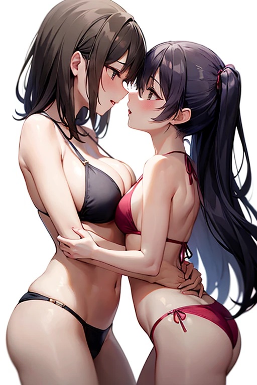 ai_generated bikini black_hair brown_hair daughter_(lore) incest lesbian_couple long_hair looking_at_partner looking_into_eyes mother_and_child mother_and_daughter short_hair skinny skinny_girl small_breasts underwear white_skin yuri