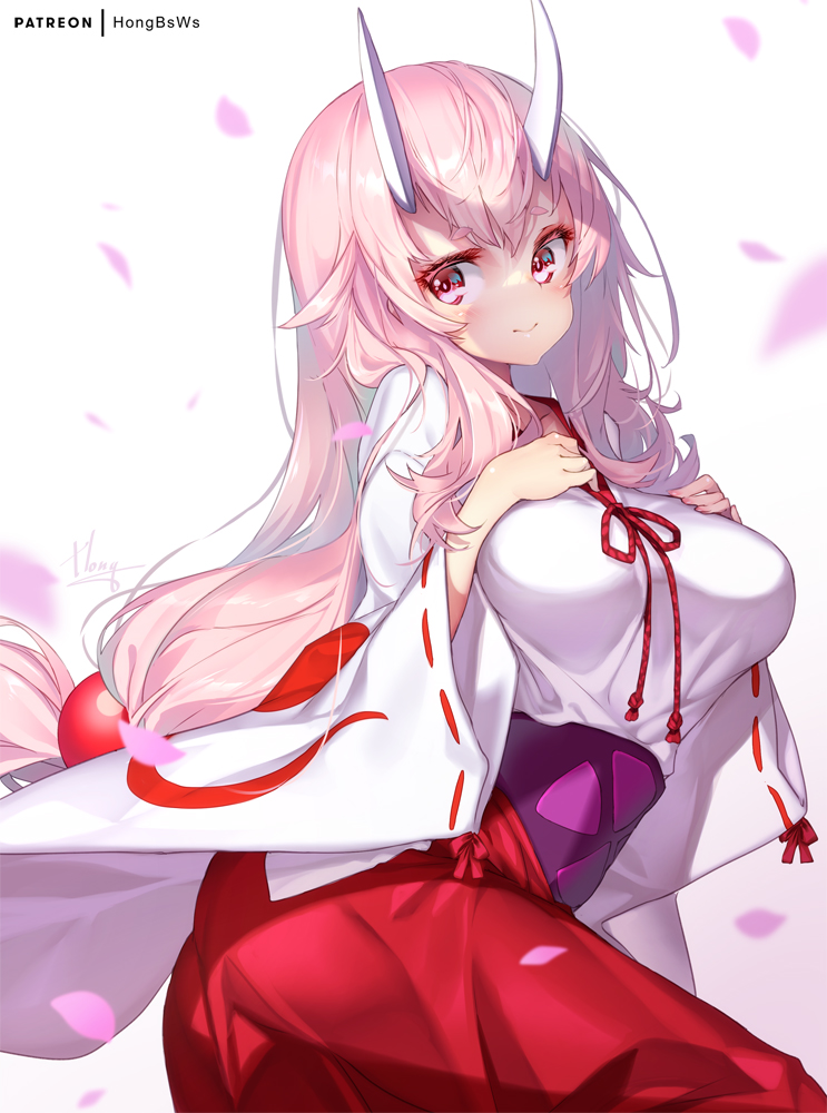 1girls, big breasts, blush, breasts, female, hong (white spider), horn, horns, long hair, pink eyes, pink hair, shuna (tensei shitara slime datta ken), tensei shitara slime datta ken, tied hair