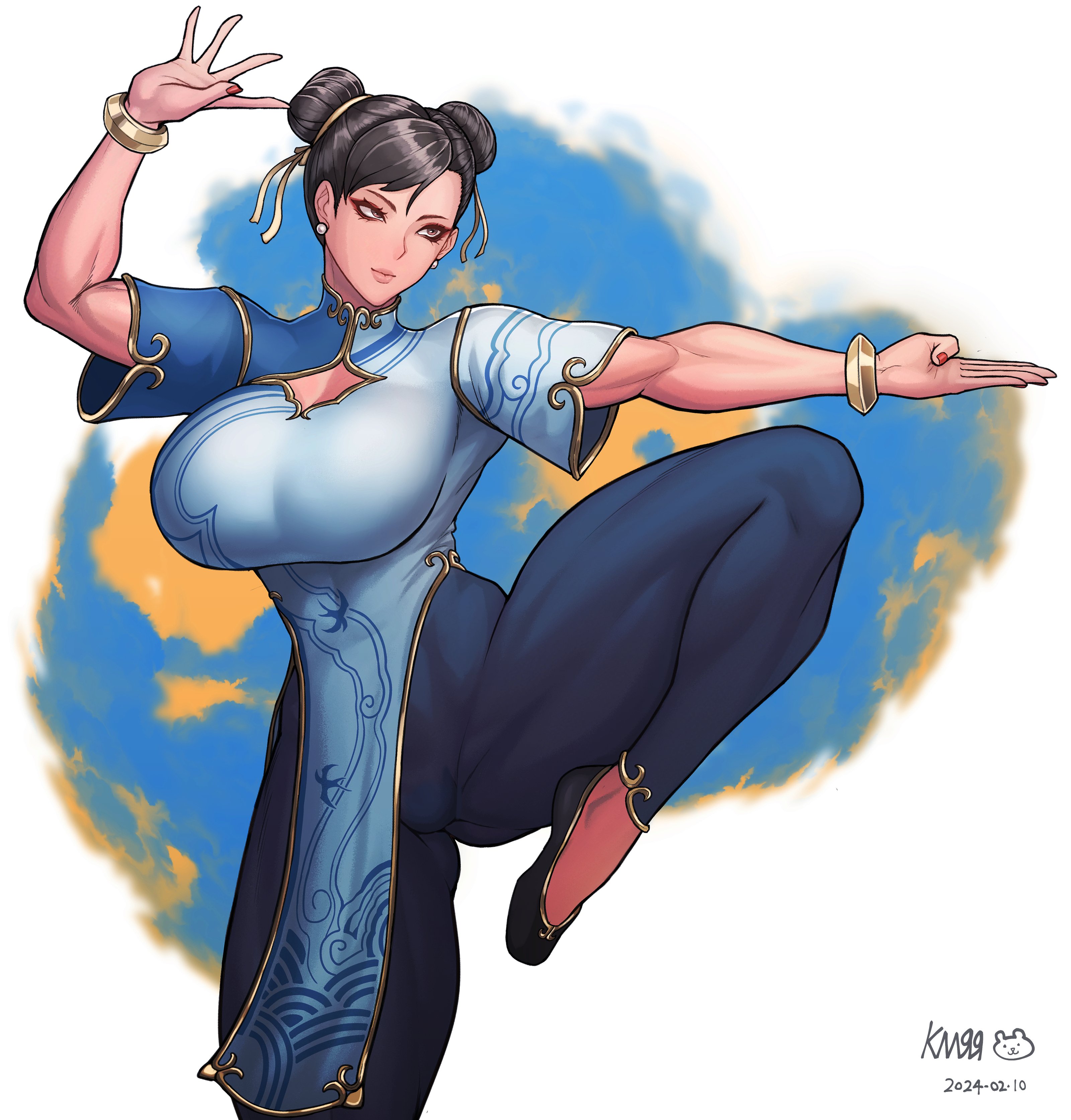 1girls, big breasts, breasts, capcom, chun-li, clothed, clothed female, clothing, female, female focus, female only, fighting pose, fully clothed, hourglass figure, huge breasts, kingbang, kongman99, large breasts, no sex, perfect body, perfect boobs, perfect waifu, solo, street fighter, street fighter 6, tagme, thick thighs, thighs, thighs bigger than head