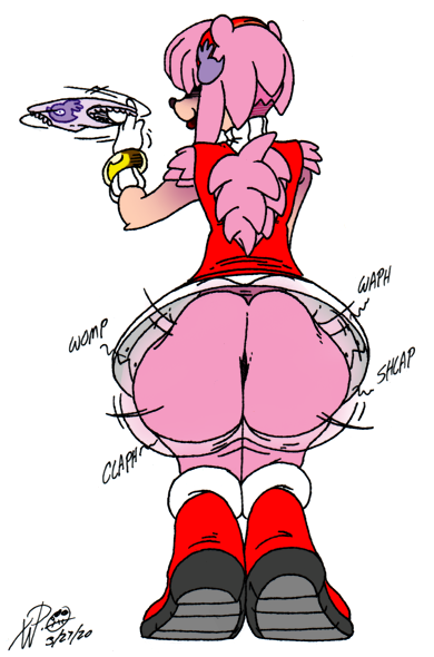 1girls amy_rose ass bangs_over_eyes big_ass black_lips boots clapping_ass dress female furry panties panties_removed sonic_(series) sonic_the_hedgehog_(series) xanderdwulfe