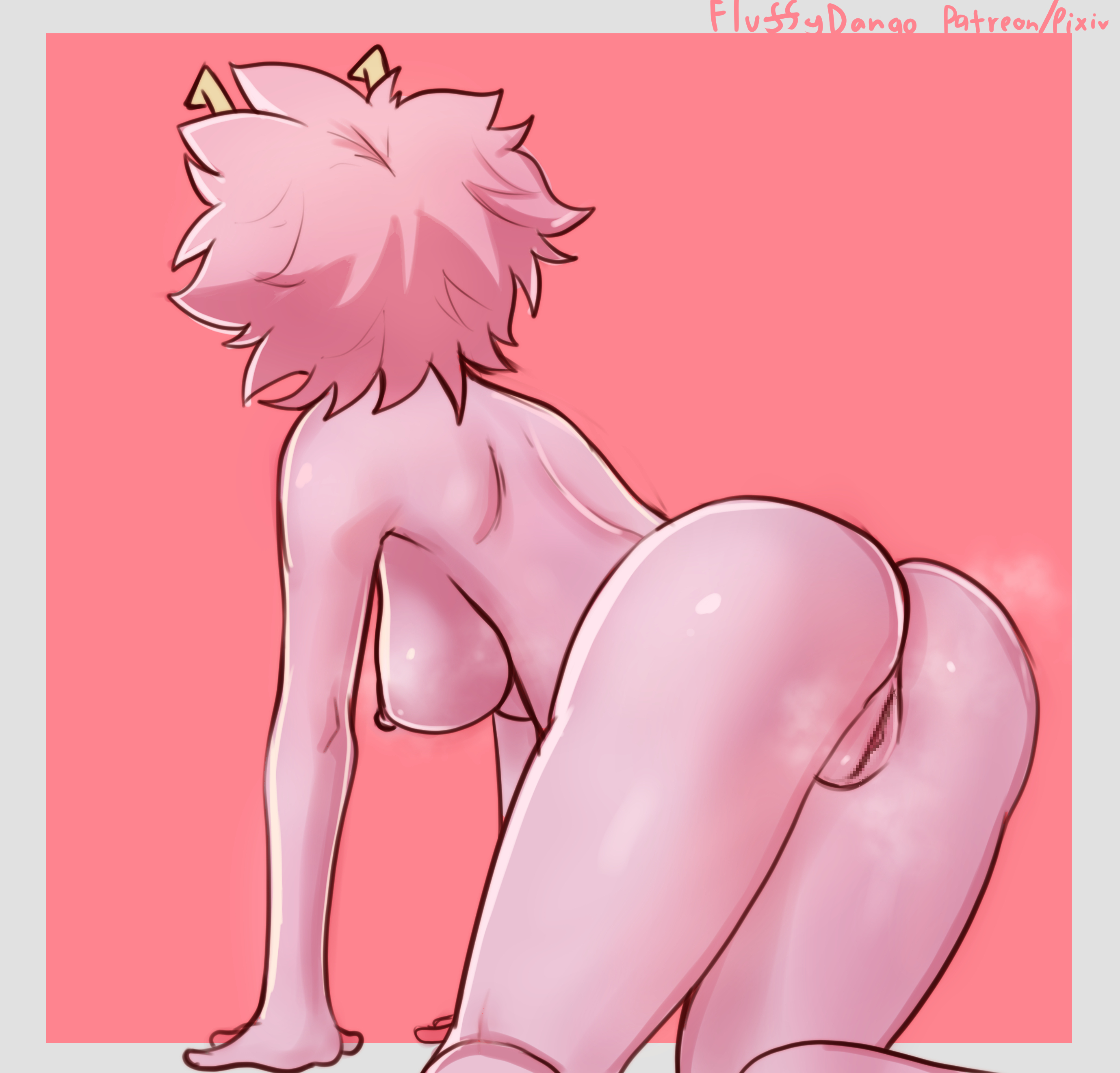 1girls, ass, big ass, big breasts, big butt, breasts, female, fluffydango, horns, mina ashido, my hero academia, nipples, pink hair, pink skin, pink-haired female, presenting, presenting hindquarters, presenting pussy, pussy, simple background