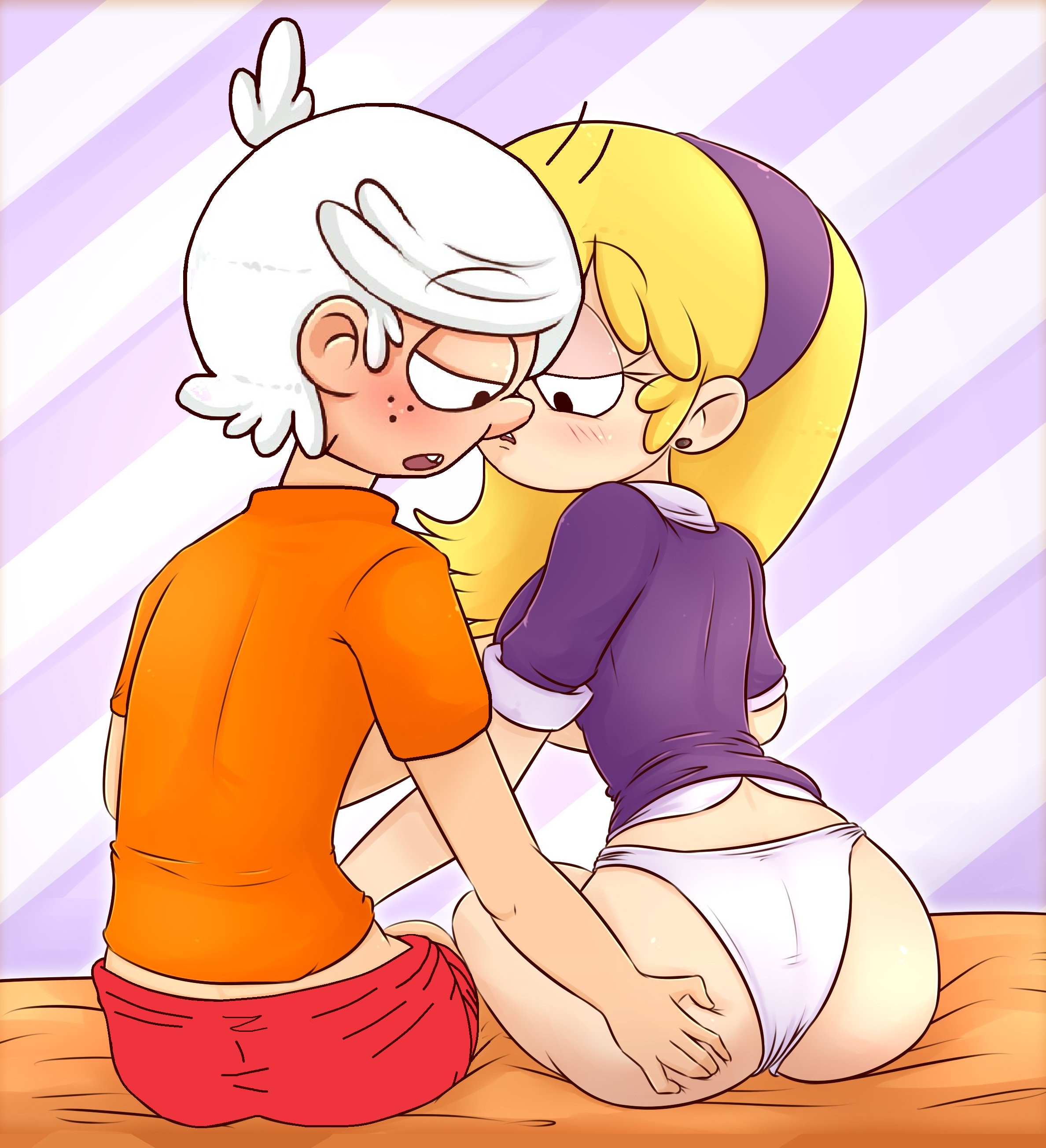 1boy, 1girls, aged up, ass, ass grab, big ass, big butt, blonde hair, blush, boxers, breasts, carol pingrey, clothes, clothing, curvy, drawsoyeah, female, grabbing ass, half-closed eyes, kissing, lincoln loud, male, nickelodeon, no pants, older, panties, shirt, straight, straight hair, the loud house, underwear, white hair, white panties