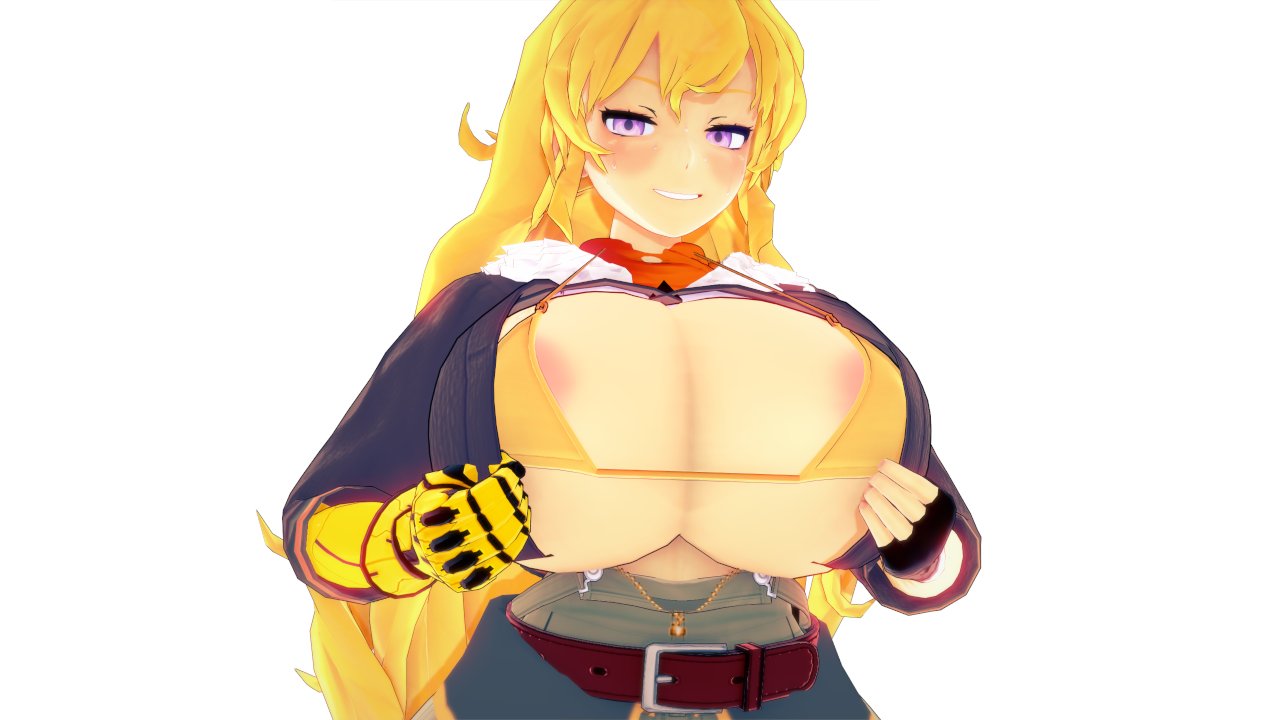 1girls blonde_female blonde_hair bra clothed_female half-dressed opening_jacket purple_eyes revealing_breasts robotic_arm rwby solo_female stormstriker yang_xiao_long