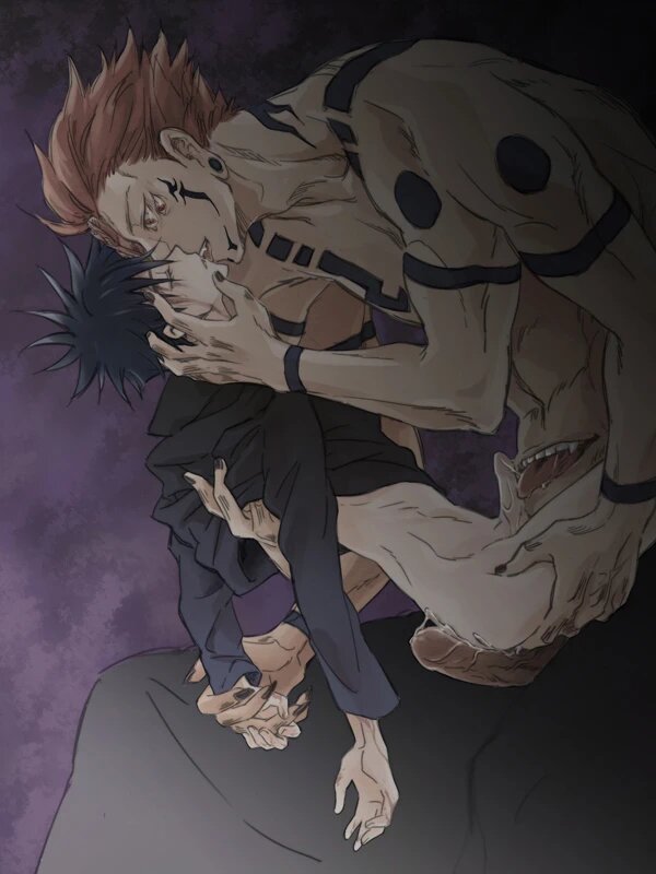 2boys, 4 arms, 4 eyes, ass, ass grab, assjob, big hands, bigger penetrating smaller, body markings, buttjob, closed eyes, demon, dubious consent, face markings, fushiguro megumi, gay, hand grab, hand on back, hand under clothes, holding, human, human only, jujutsu kaisen, kissing, male, male only, male/male, monster boy, multi arm, multi eye, multi limb, multi mouth, muscular, muscular male, partially clothed, penis, penis lick, precum, ryoumen sukuna (jujutsu kaisen), sitting, size difference, stomach mouth, toned, toned male, unconscious, yaoi, ycomic