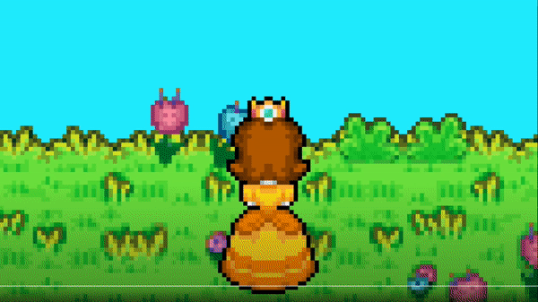 animated, ass, ass expansion, ass in dress, big ass, bubble ass, bubble butt, clothing lift, dress, dress lift, female, grass field, huge ass, jiggling ass, large ass, mario (series), mario and luigi (series), nintendo, panties, pixel animation, pixel art, princess, princess daisy, shiny ass, smirk, super mario bros., tagme, zeroghostrei