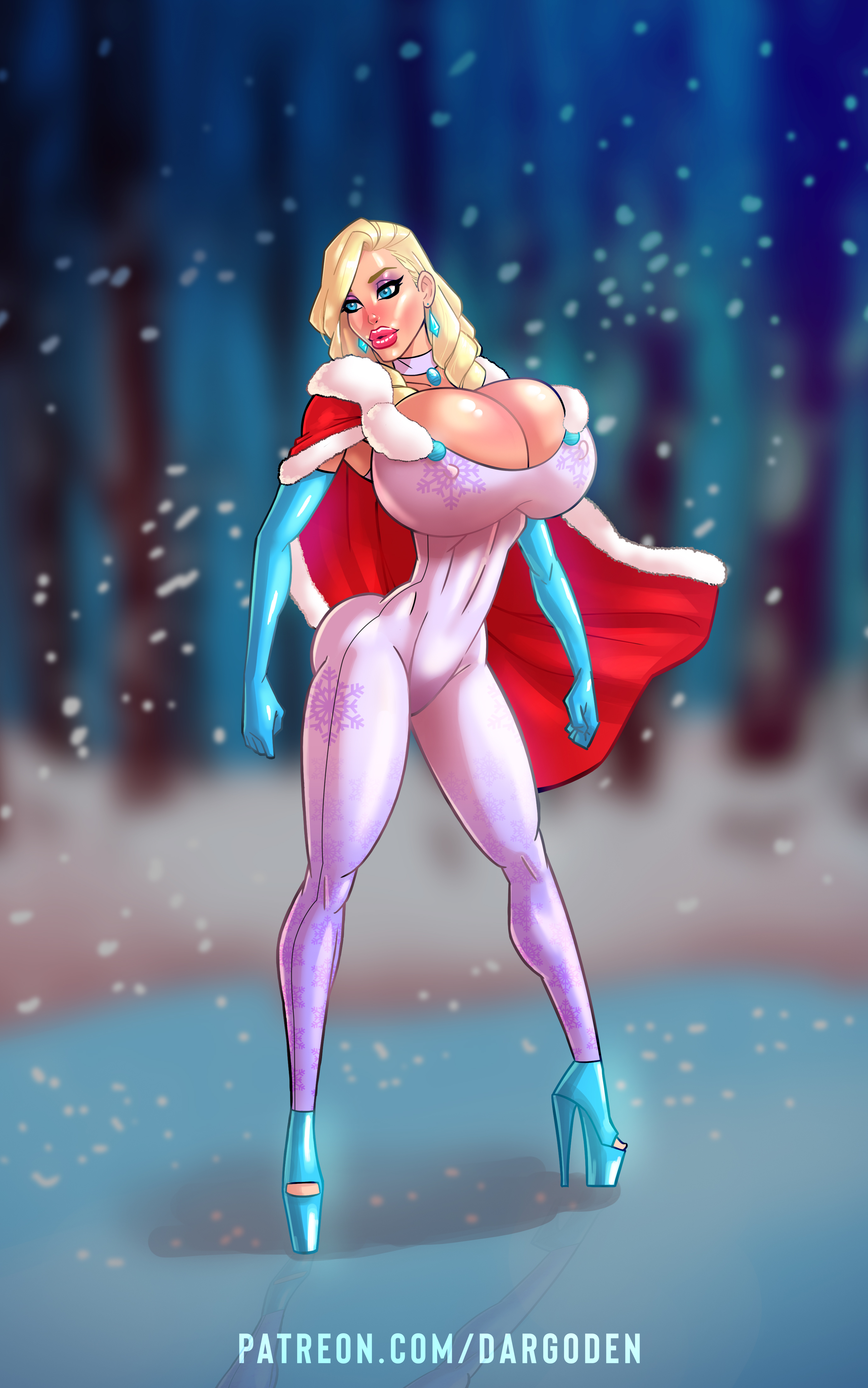 ass, big ass, big breasts, bimbo, blonde hair, blue eyes, breasts, christmas, dargoden, female, fully clothed, high heels, huge ass, huge breasts, platform heels, tight clothing