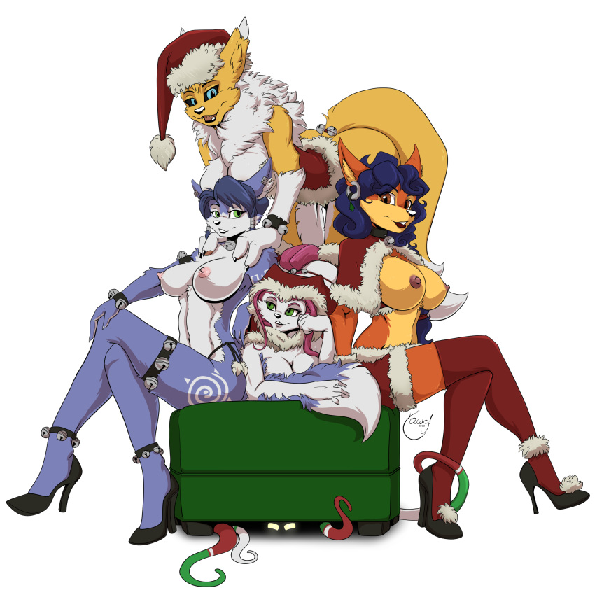 absurd_res alpha_channel anthro black_sclera blue_body blue_eyes blue_fur blue_hair breasts brown_body brown_eyes brown_fur bucky_o'hare_(series) canid canine carmelita_fox christmas christmas_clothing christmas_headwear clothing crossover digimon digimon_(species) dipstick_tail domestic_cat eastern_and_western_character felid feline felis female fox fur green_eyes group hair hat headgear headwear hi_res high_heels holidays imminent_rape imminent_tentacle_rape jenny_(bucky_o'hare) krystal mammal multicolored_tail nintendo nipples pink_hair renamon santa_hat sly_cooper_(series) smooth_fur sony_corporation sony_interactive_entertainment star_fox sucker_punch_productions tentacle tentacle_monster video_games white_background white_body white_fur yawg yellow_body yellow_fur