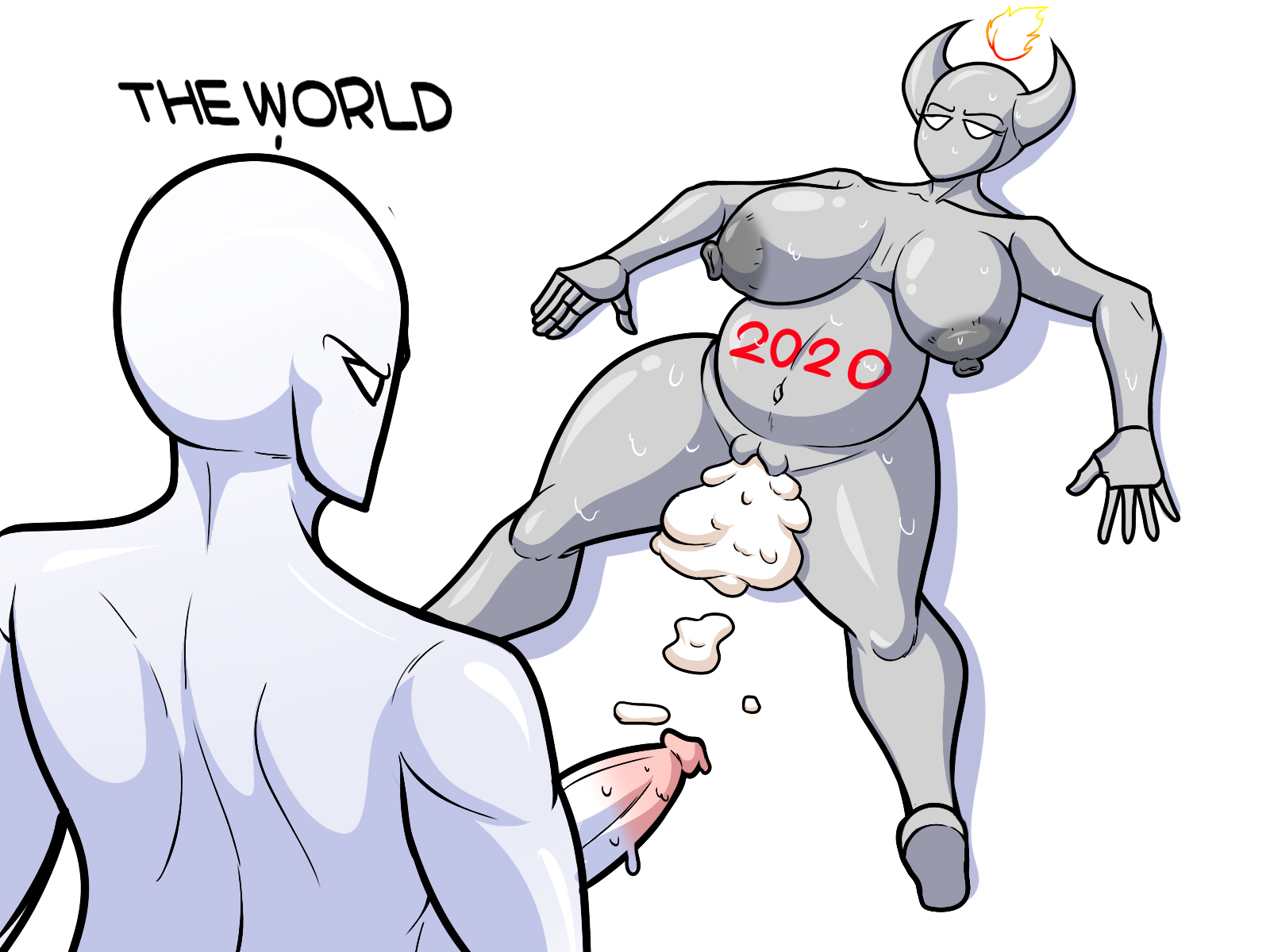 2020, ass, big ass, big breasts, big penis, breasts, cum, cum in pussy, defeated, earth, female, happy new year, holidays, huge breasts, huge nipples, inflation, male, penis, pussy, richdraw