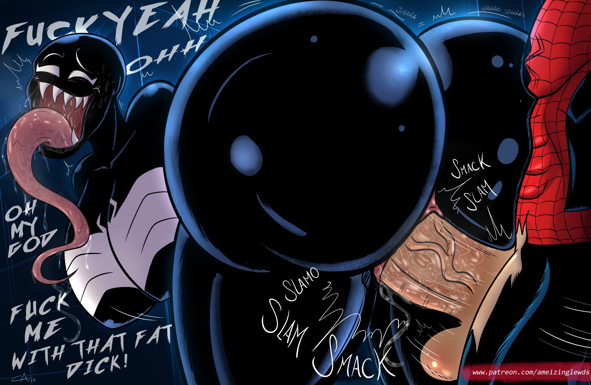 1boy, 1girls, 2020, absurd res, age difference, alien, alien humanoid, ameizing lewds, apple butt, artist name, ass, big ass, black body, breasts, breasts bigger than head, bust, busty, clothing, costume, dialogue, duo, english text, erection, fangs, fat ass, fellatio gesture, female, from behind, from behind position, giantess, hi res, huge ass, huge breasts, huge thighs, human, humanoid, hyper, hyper ass, large female, larger female, light skin, light-skinned male, long tongue, looking back, looking pleasured, lower body, male, male human/female alien, male human/female humanoid, mammal, marvel, marvel comics, massive ass, mini giantess, mouth, older female, open mouth, penetration, peter parker, pussy, round ass, she-venom, she-venom (ameizing lewds), size difference, smaller male, smooth skin, snu-snu, spider-man, spider-man (series), straight, supervillain, symbiote, teeth, text, thick thighs, tongue, tongue out, two-tone body, unseen male face, upper body, vagina, vaginal penetration, venom, venom (marvel), voluptuous, watermark, white eyes, younger male
