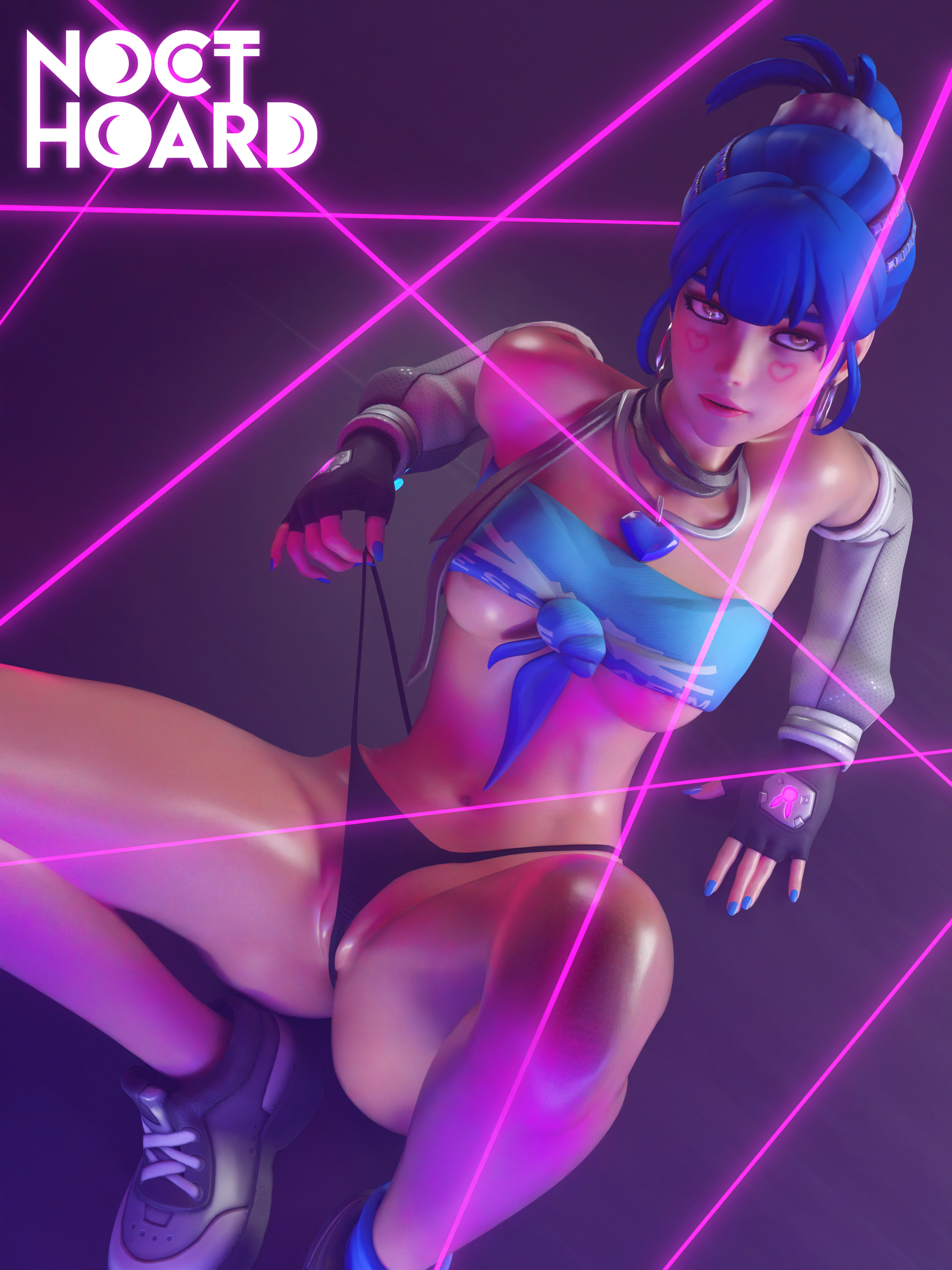 1girls, 3d, 3d (artwork), 3d model, 3d render, black panties, blender, blue hair, blue nails, brown eyes, clothing, club, crop top, d.va, fearless d.va, female, highleg panties, hoop earrings, laser, laying down, laying on back, laying on floor, laying on ground, le sserafim, looking at viewer, necklace, nocthoard, non nude, oil, oiled, oiled body, oiled skin, overwatch, overwatch 2, panties, pink lips, pink lipstick, pose, solo, solo female, solo focus, spread legs, tatto, thick ass, thick thighs, thong, topwear, wet, wet body, wet skin