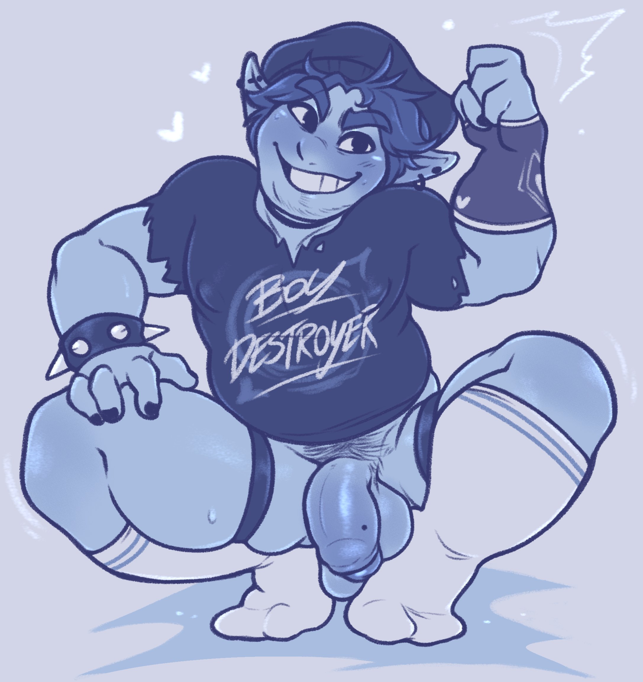 1boy, 2024, aipeco18, barley lightfoot, blue hair, blue theme, blush, blushing, bottomless, disney, elf, genitals, hi res, male, male only, monochrome, nipples, nipples visible through clothing, onward (2020), penis, pixar, walt disney pictures, walt disney studios motion pictures