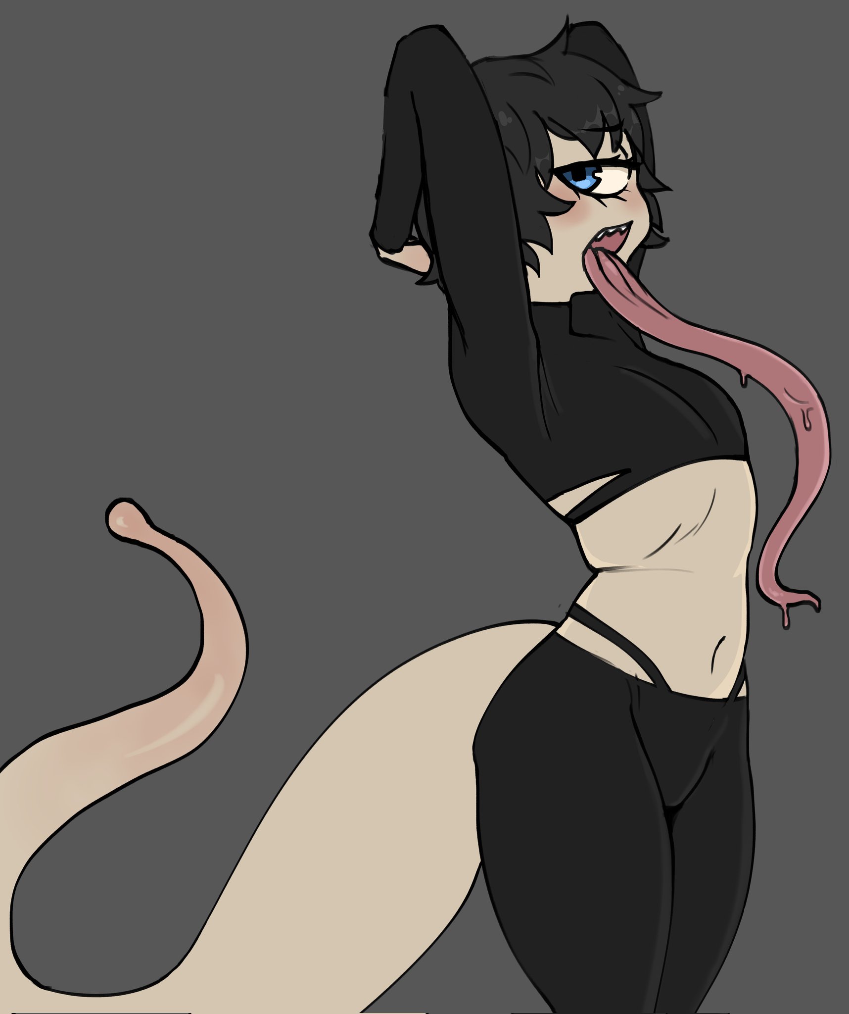 blush, blushing, commission, digital media (artwork), erile (ashi1eye), femboy, hi res, long tongue, male, memerieart, posing, sharp teeth, tagme, tail, tailclops (species)