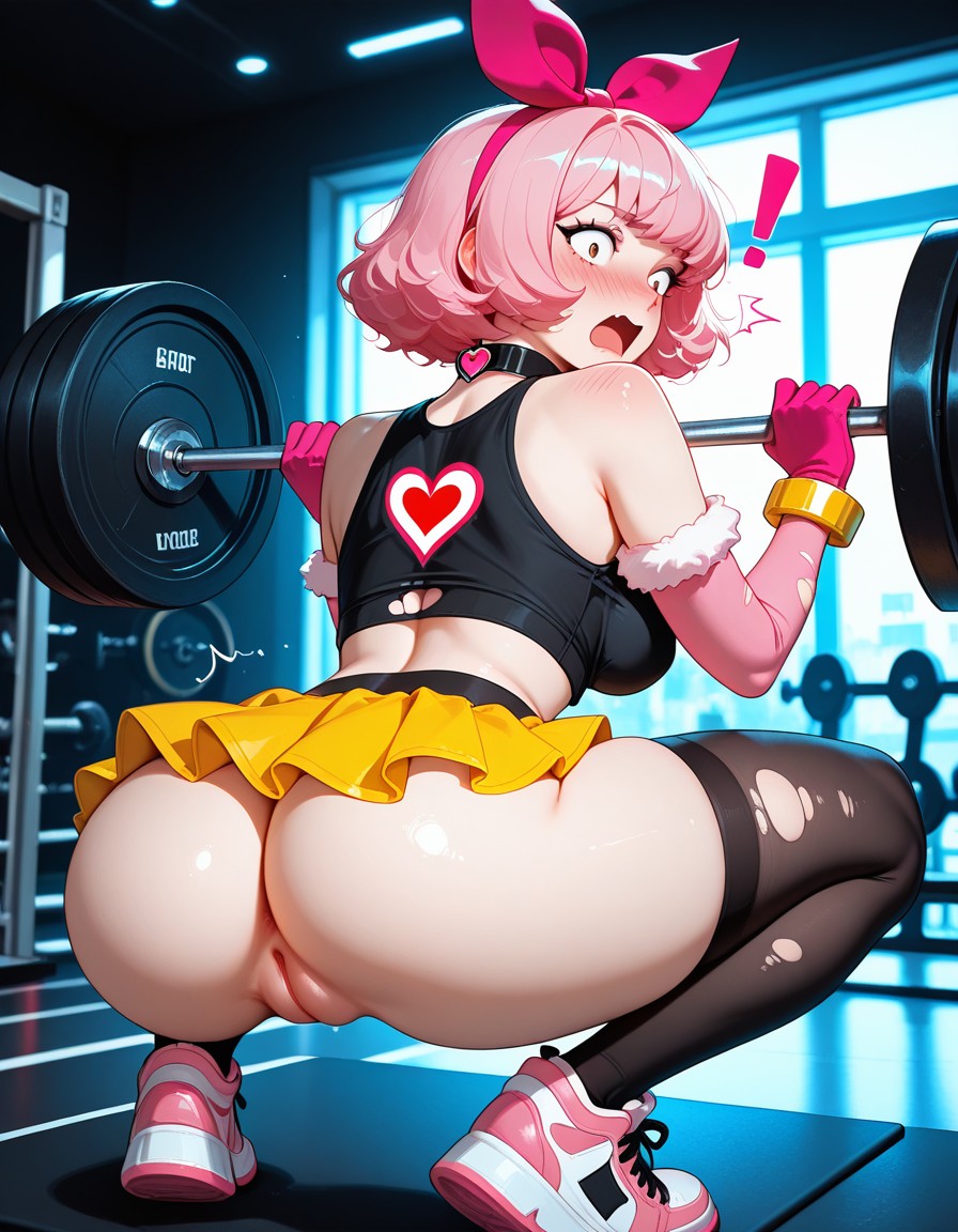 1girls, ai generated, anus, brawl stars, female, gym, melodie (brawl stars), oiled, pussy, torn clothes