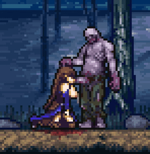 1boy, 1boy1girl, animated, animated gif, bad end, blowjob, castlevania, castlevania: order of ecclesia, defeated, female, game over, genvoke, gif, male, monster, pixel animation, pixel art, shanoa, zombie