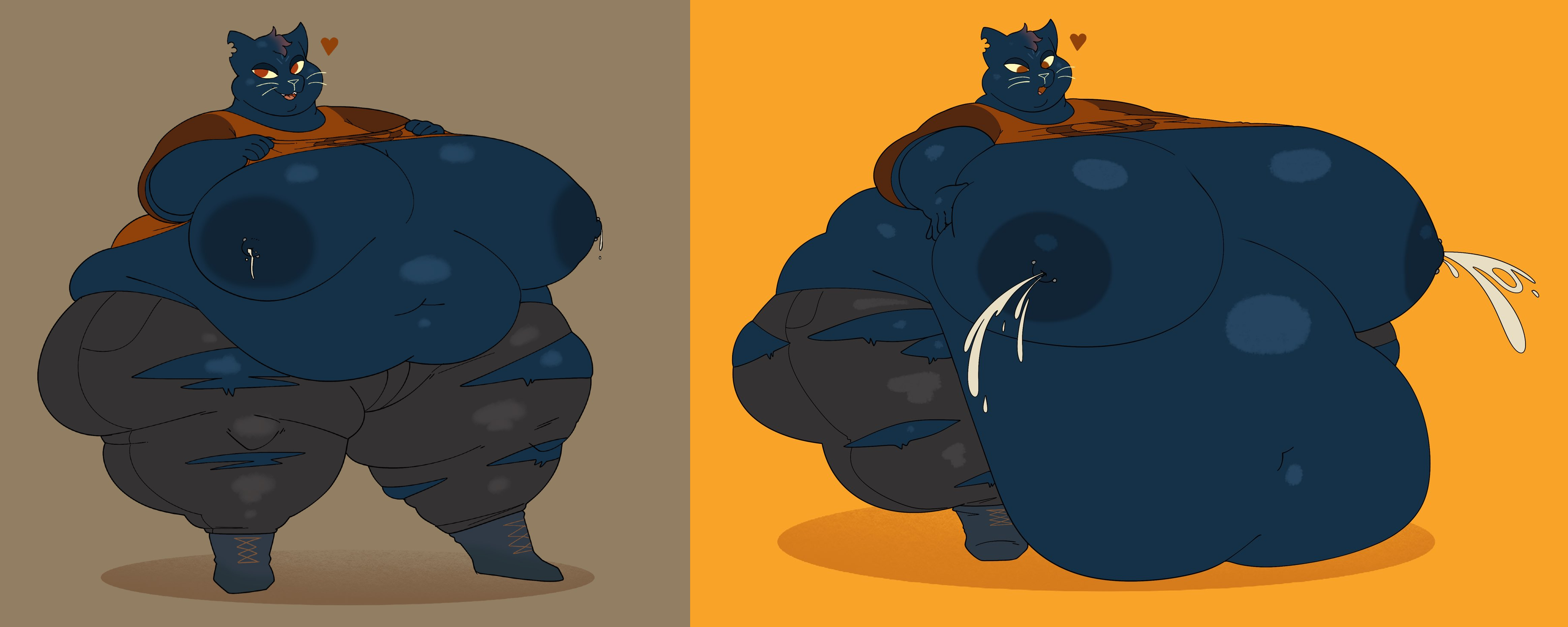 anthro, bbw, big breasts, breasts, cleavage, domestic cat, fat, felid, feline, felis, female, huge breasts, hyper breasts, lactating, lactation, mae borowski, mammal, morbidly obese, morbidly obese anthro, morbidly obese female, night in the woods, nipples, obese, overweight, robuttschei, ssbbw, tagme, thick thighs, weight gain, wide hips