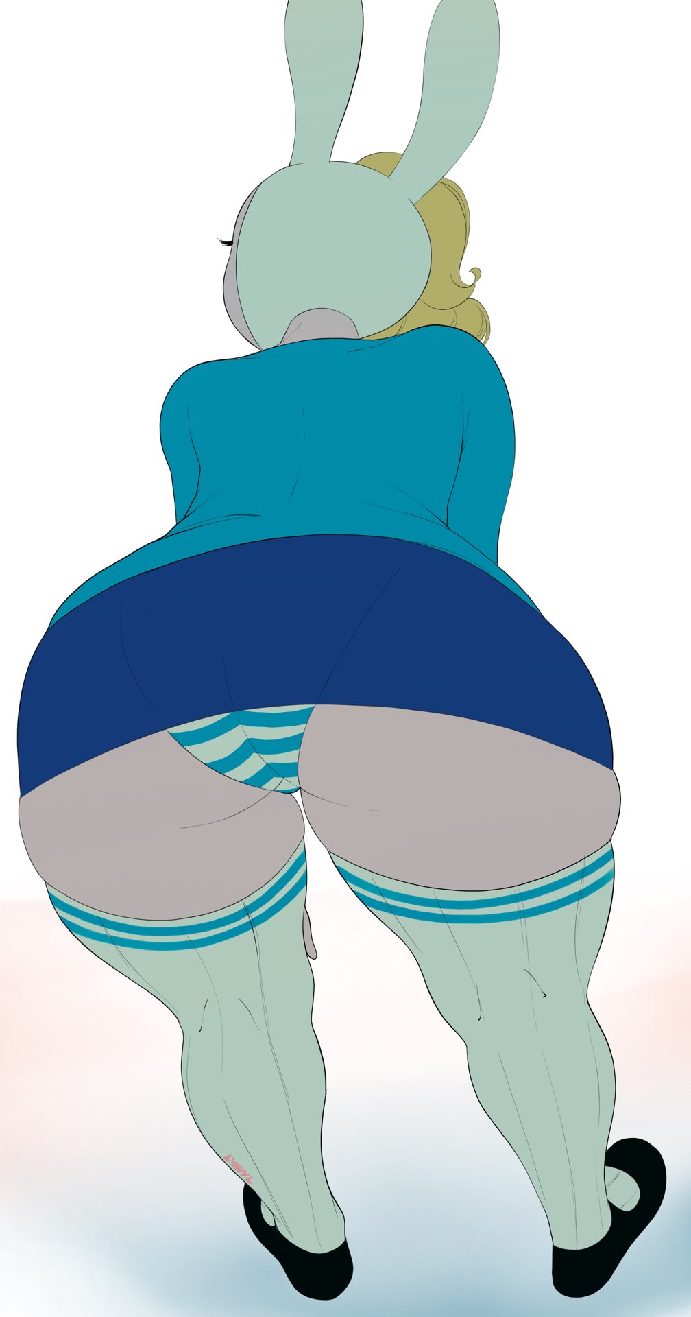 2021 adventure_time ass ass_focus bending_over butt_focus cartoon_network dat_ass female female_focus female_only fionna_the_human_girl flats footwear large_ass large_butt large_thighs lyn_nyl mary_janes miniskirt noblood panties pantyshot shimapan shoes skirt striped_panties thick_thighs thighhighs thighs upskirt