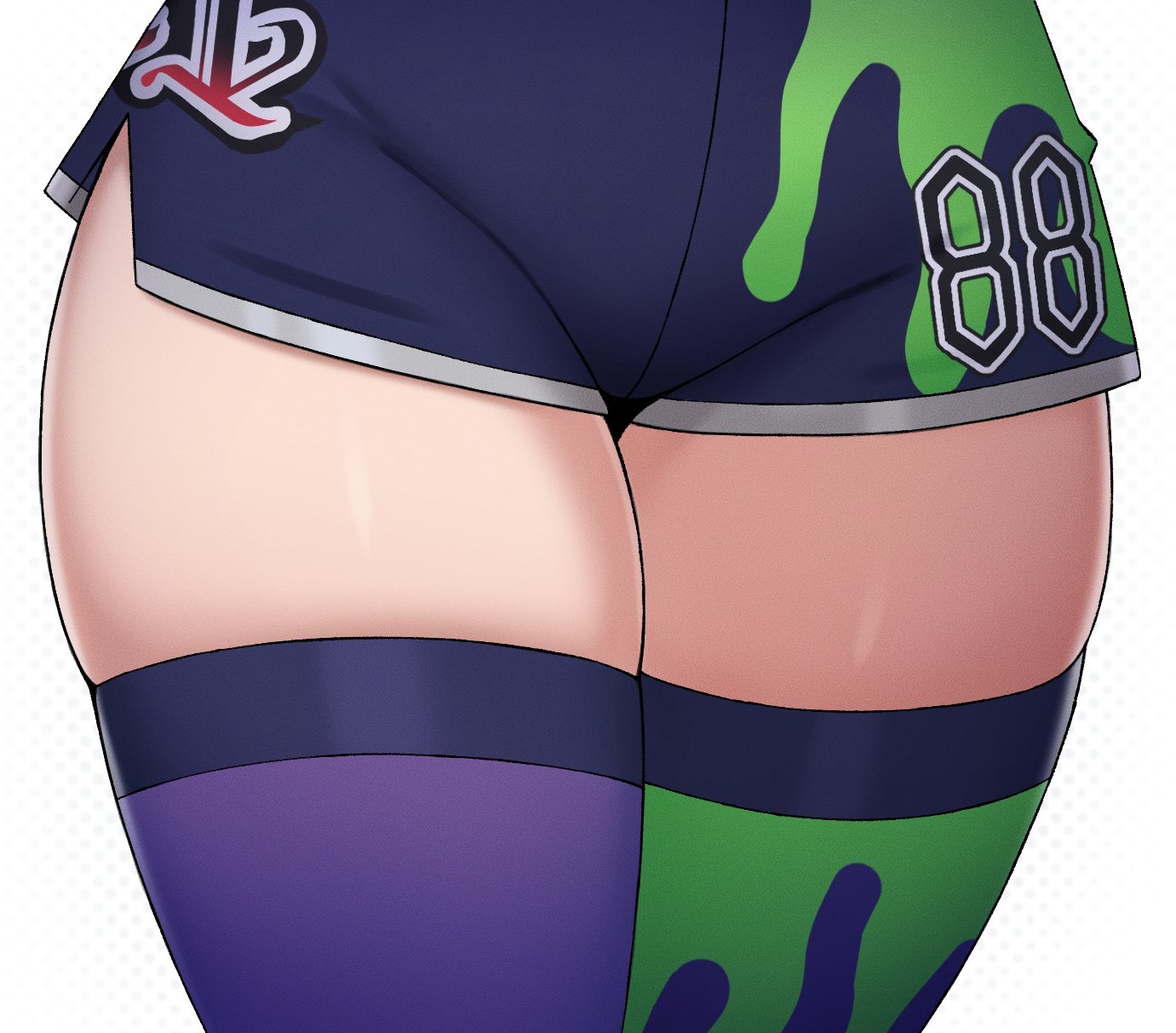 1girls, edmonmondo, face out of frame, female, female only, game freak, girl, girl only, klara (pokemon), pokemon, pokemon ss, shorts, thick thighs, thighhighs, thighs, thighs focus