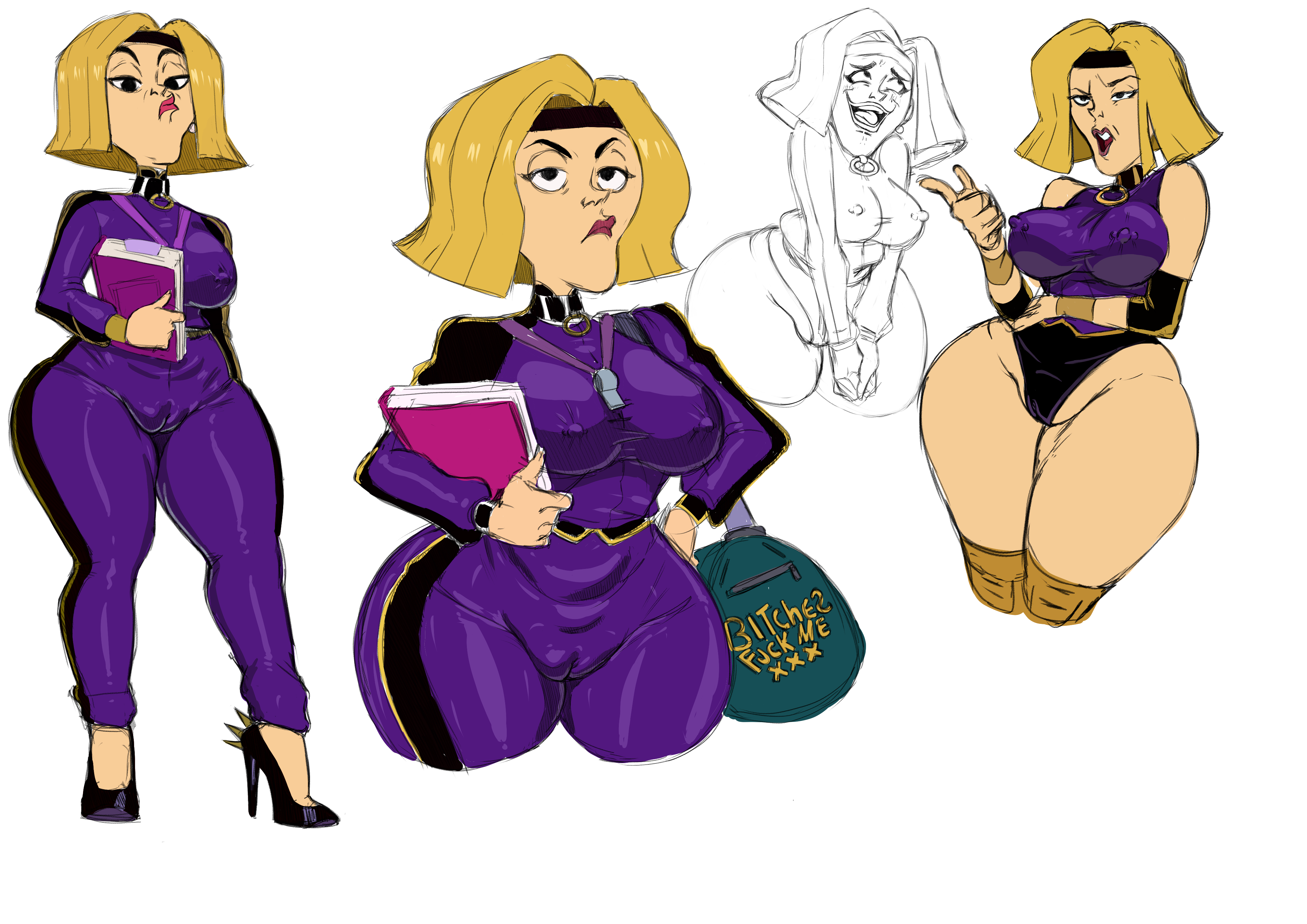 1girls, big breasts, blonde female, blonde hair, blonde-haired female, bottom heavy, breasts, clothed, clothed female, clothing, coach, coach greer, cougar milf, disney, disney xd, erect nipples, erect nipples under clothes, female, female only, headband, high heels, jacket, large breasts, leotard, lipstick, looking at viewer, marvel, marvel comics, mature, mature female, milf, moon girl and devil dinosaur, nipples, nipples piercing, non-nude, pants, pierced nipples, pumps, rx120, solo, thick thighs, thunder thighs, whistle (object), whistle around neck, wide hips, wrestling outfit