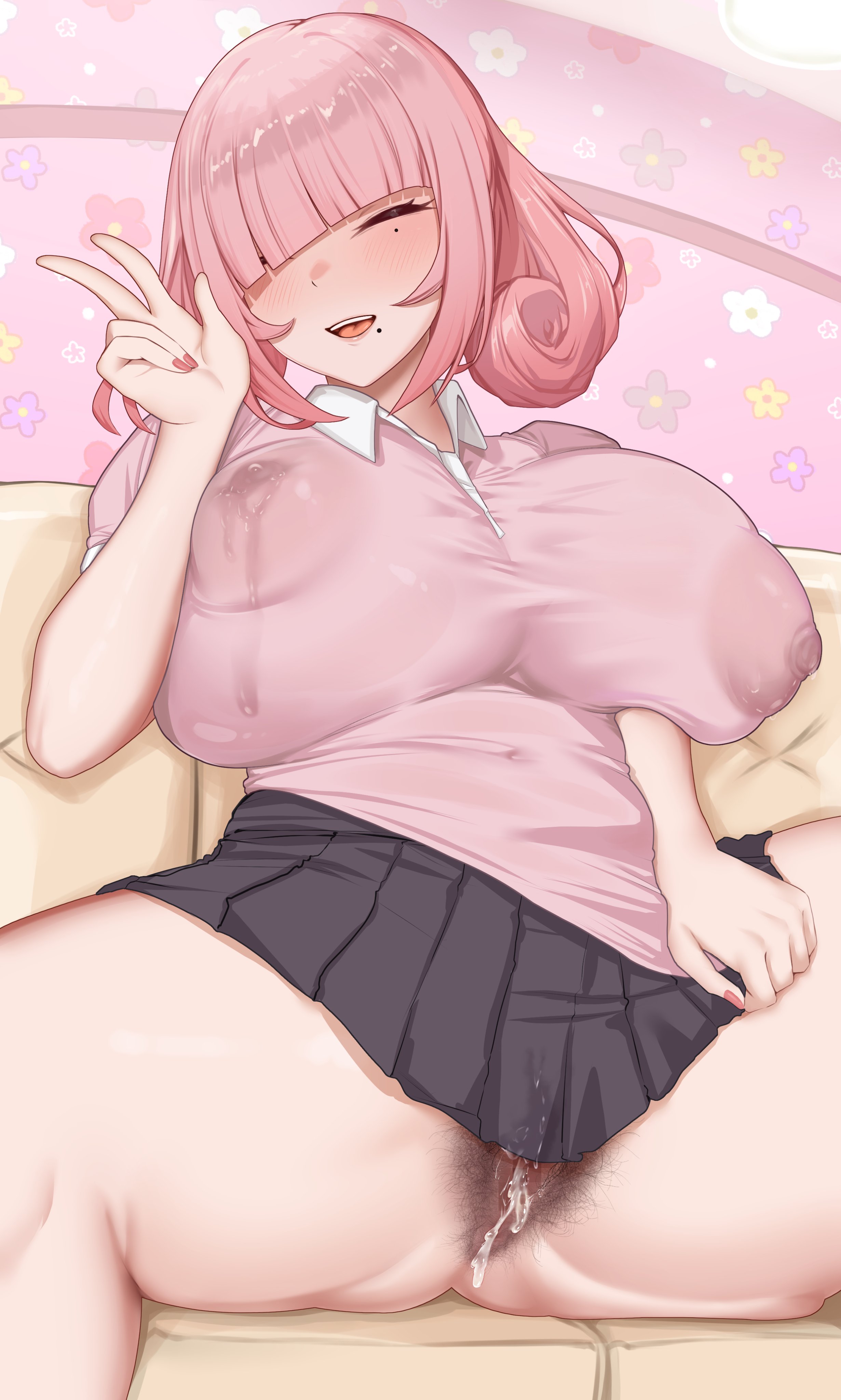 akamashi, big breasts, breasts, female, female only, gilf, huge breasts, kurameki kyou, large breasts, light skin, light-skinned female, long hair, milf, pink hair, pubes, pubic hair, straight hair, virtual youtuber, vtuber