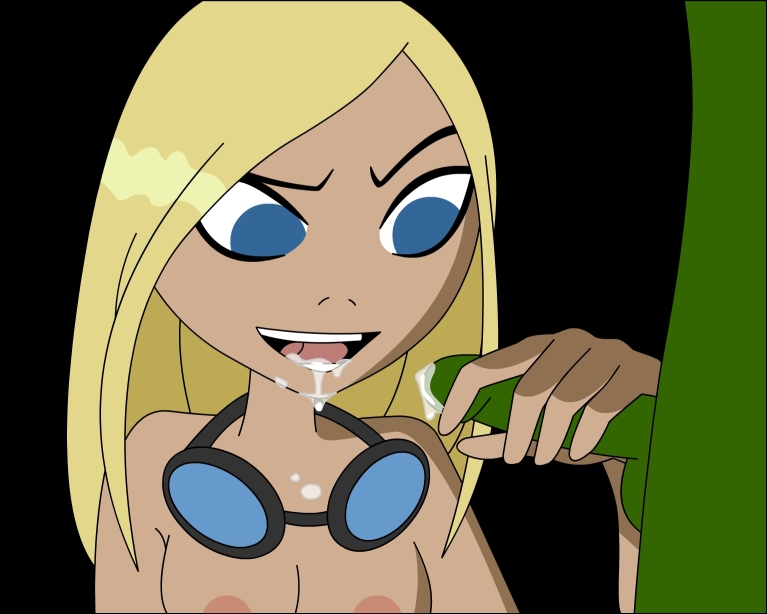 1boy 1girls beast_boy blonde_hair dc_comics eyewear female goggles green_skin human male manual oral penis stan straight_hair teen_titans terra terra_(dc)