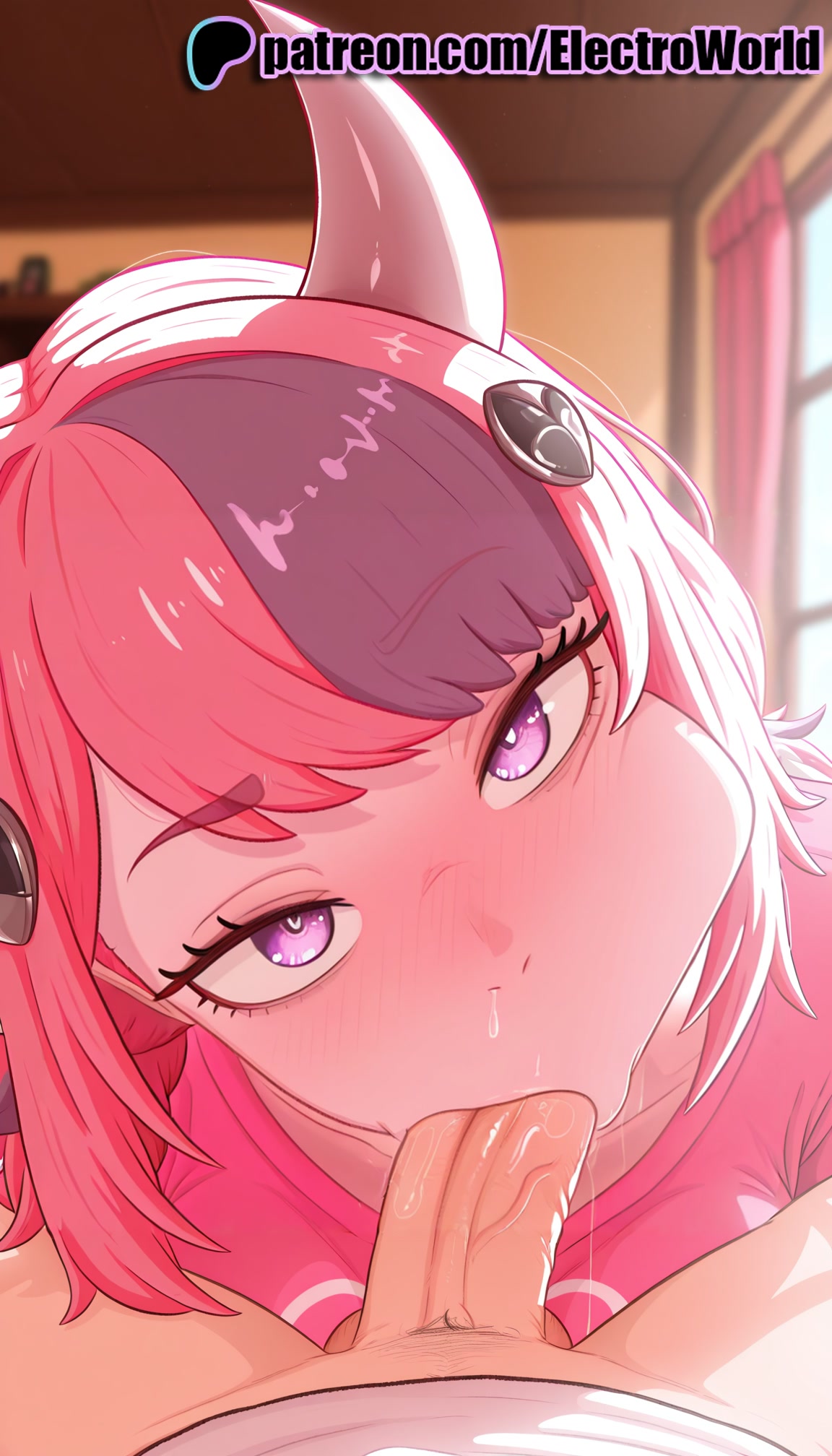 :>=, 1boy, 1girls, 2025, ai generated, artist name, blowjob, blowjob face, blurry, blurry background, blurry foreground, blush, cheek bulge, cock, depth of field, dick, electroworld, eyebrows visible through hair, eyewear on head, fellatio, female, hi res, high quality, high resolution, highres, indoors, ironmouse, licking, looking at viewer, male, multicolored hair, nose blush, oral, oral sex, patreon, patreon username, penis, pov, purple eyes, stable diffusion, straight, sucking, uncensored, virtual youtuber, vtuber, watermark