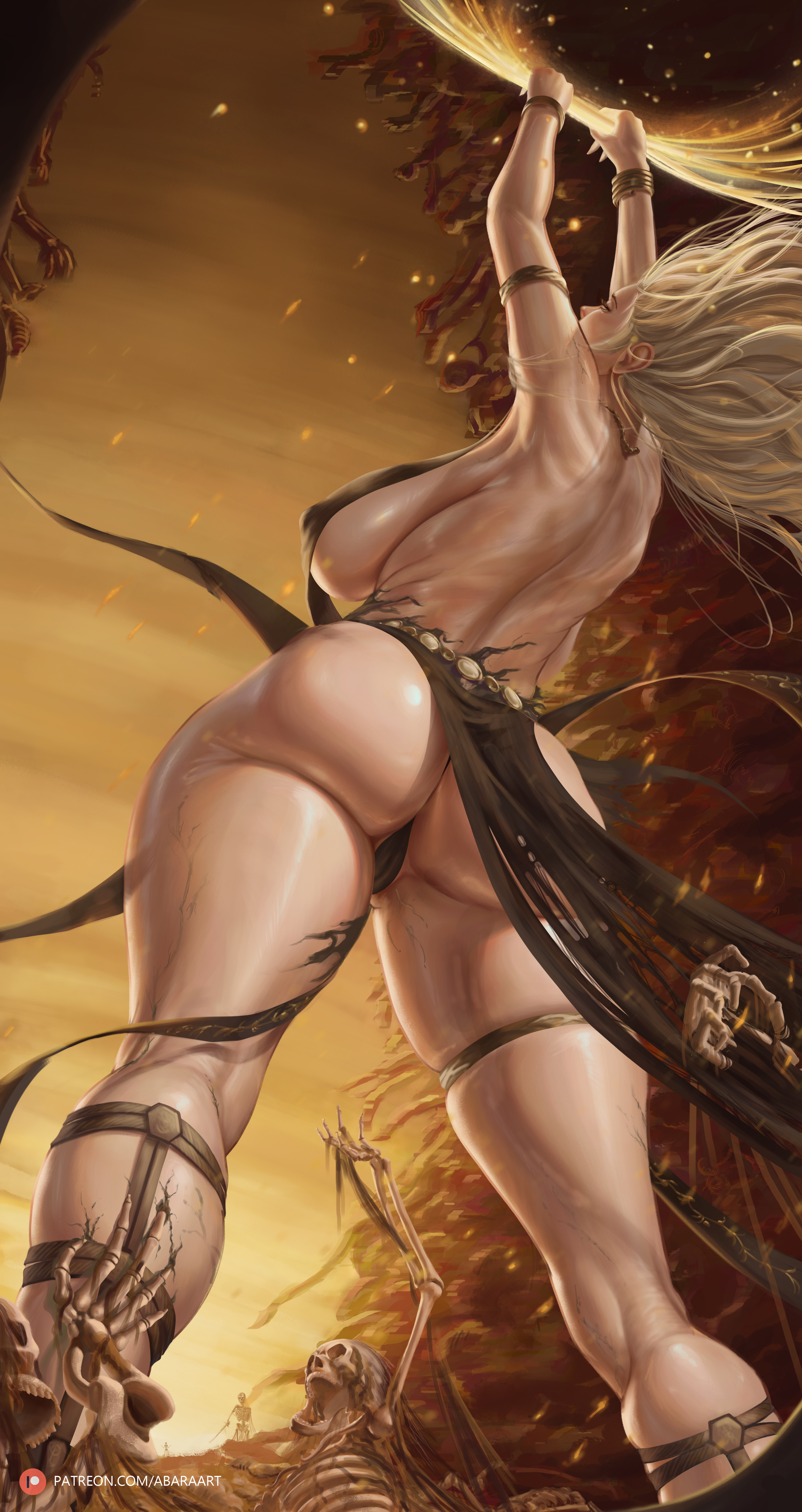 1girls, abara-art, arms up, ass, ass focus, ass up, athletic, athletic female, back, back view, big ass, big breasts, blonde hair, breasts, cameltoe, canonical scene, curvaceous, curvy, curvy figure, elden ring, female, female only, fit, fit female, flowing hair, fromsoftware, gate of divinity, grabbing, grabbing calves, huge ass, huge breasts, light skin, light-skinned female, long hair, low-angle view, mature, mature female, milf, nipple bulge, pussy, pussy peek, queen marika the eternal, royalty, shadow of the erdtree, sideboob, solo, standing, thick calves, thick thighs, voluptuous, wide hips