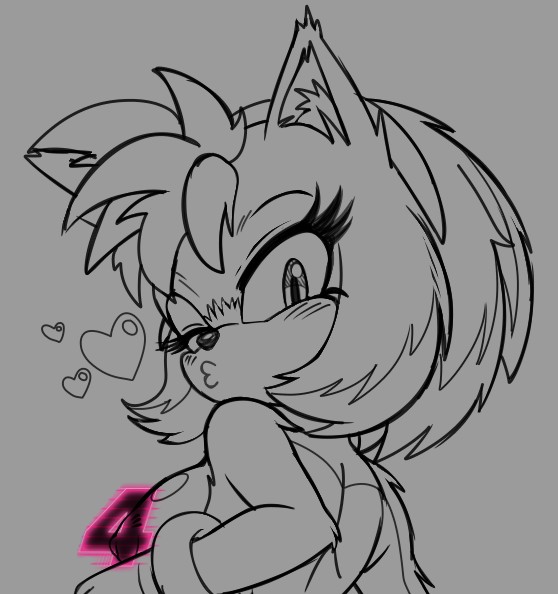 1girls, amy rose, amy rose (sonic movie), anthro, backwards, breasts, breasts out, censored, censored nipples, female, female focus, female only, furry, furry female, grey background, hearts around head, hedgehog girl, kissing, sega, sketch, sonic (series), sonic the hedgehog (film), sonic the hedgehog (series), sonic the hedgehog 3 (film), wink, zadicnsfw