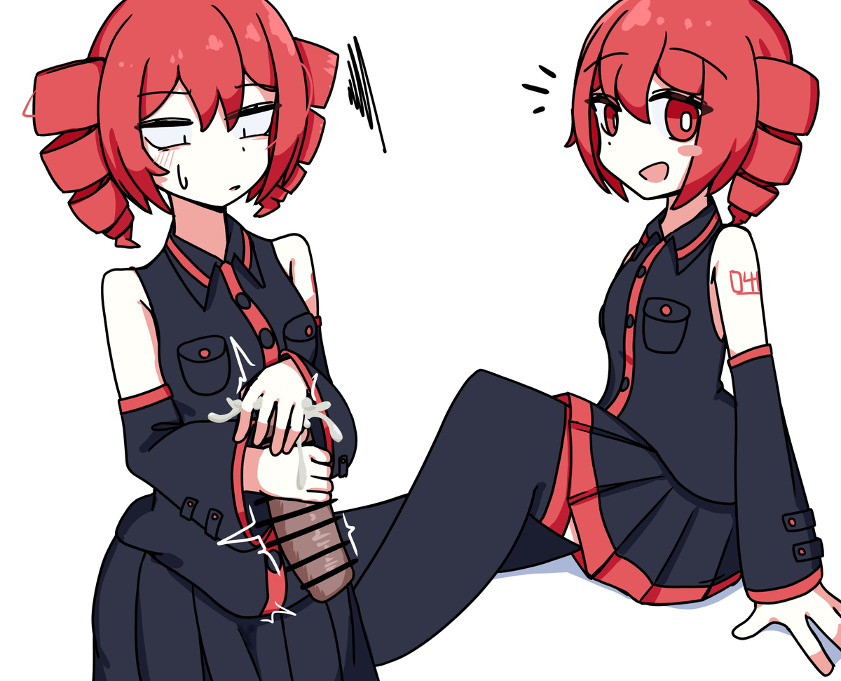 1boy, 1girls, 2d, 2d (artwork), ahoge, arm tattoo, blush, blush lines, breasts, clothed, clothed female, clothing, cum, cum on hand, cumshot, detached sleeves, disembodied penis, ejaculation, female, fully clothed, glans stimulation, glans torture, handjob, kasane teto, looking at viewer, male, nervous, open mouth, outercourse, partial male, penis, petite, petite body, petite female, red eyes, red hair, simple background, sitting, skinny, skinny female, skirt, slim female, slim waist, small breasts, smile, straight, sweat, sweatdrop, sweating, tattoo, thighhighs, thighs, twin drills, utau, voifoooork, white background