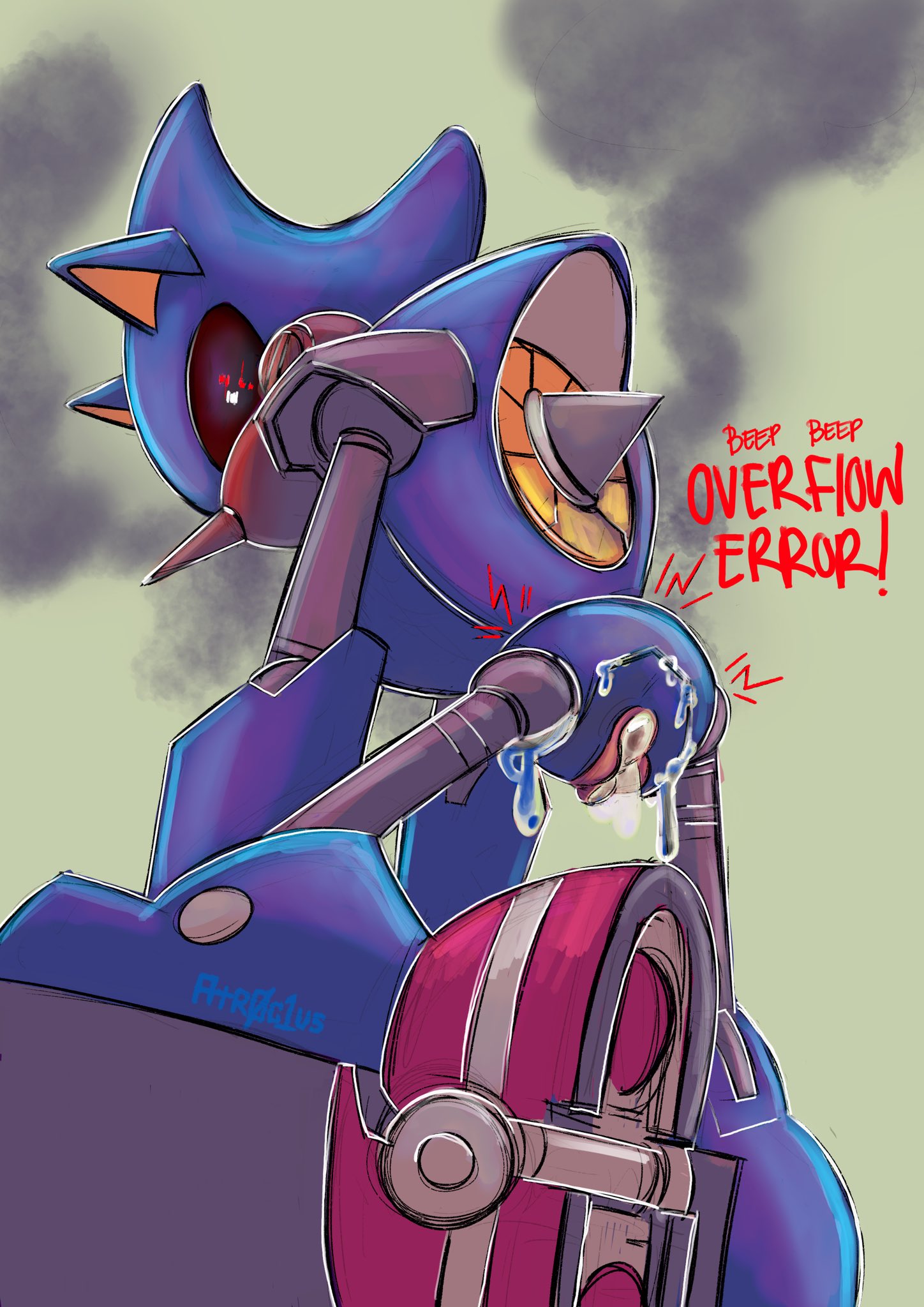 atr0c1us, buzzing, cuntboy, cuntboy/male, dripping cum, dripping pussy, intersex, looking down, machine, mechanical arm, mechanical leg, metal sonic, pointy ears, pussy, robot, robot anthro, sharp ears, smoke, sonic (series), sonic the hedgehog (series), viewed from below, wet pussy